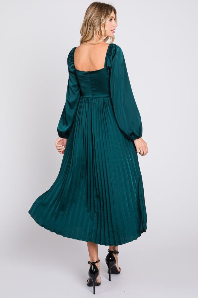 Forest Green Sweetheart Pleated Long Sleeve Midi Dress sold by Pinkblush product image thumbnail 3