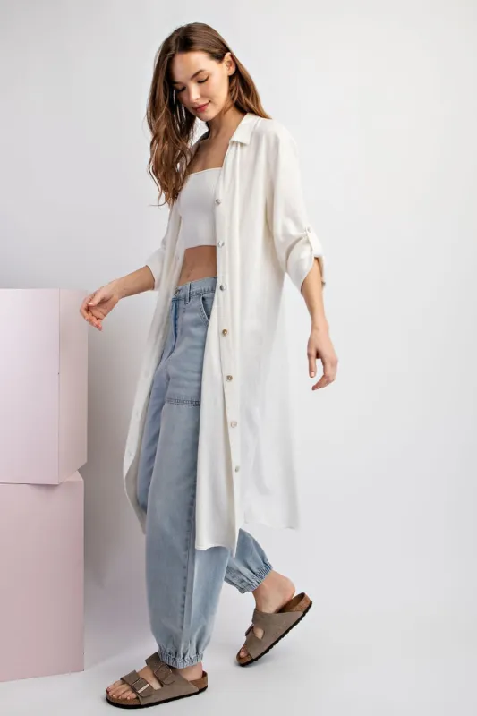 White Collared Button Down Long Blouse sold by Pinkblush