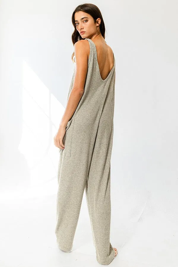 Olive Oversize Tank Textured Knit Jumpsuit With Pockets sold by Pinkblush product image thumbnail 3