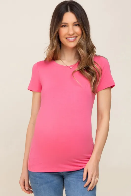 Fuchsia Basic Crew Neck Maternity Tee sold by Pinkblush