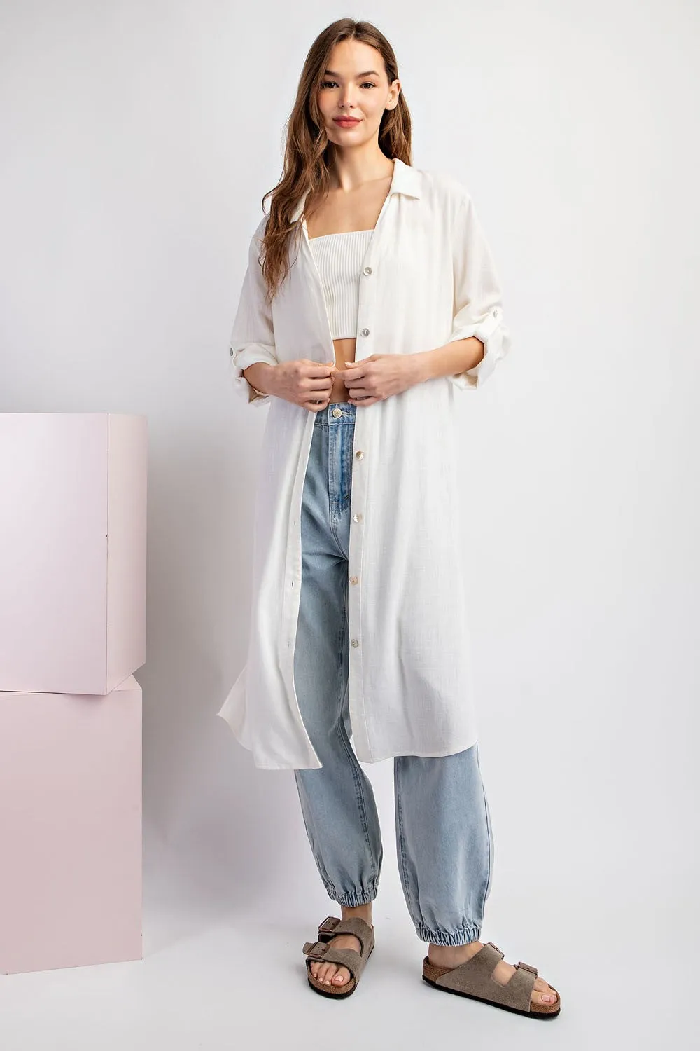 White Collared Button Down Long Blouse sold by Pinkblush product image thumbnail 2