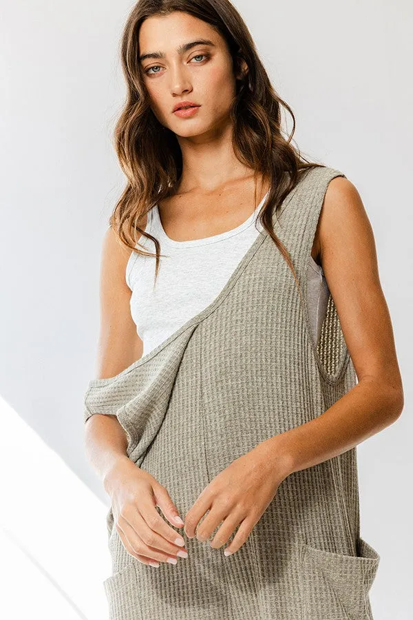 Olive Oversize Tank Textured Knit Jumpsuit With Pockets sold by Pinkblush product image thumbnail 4