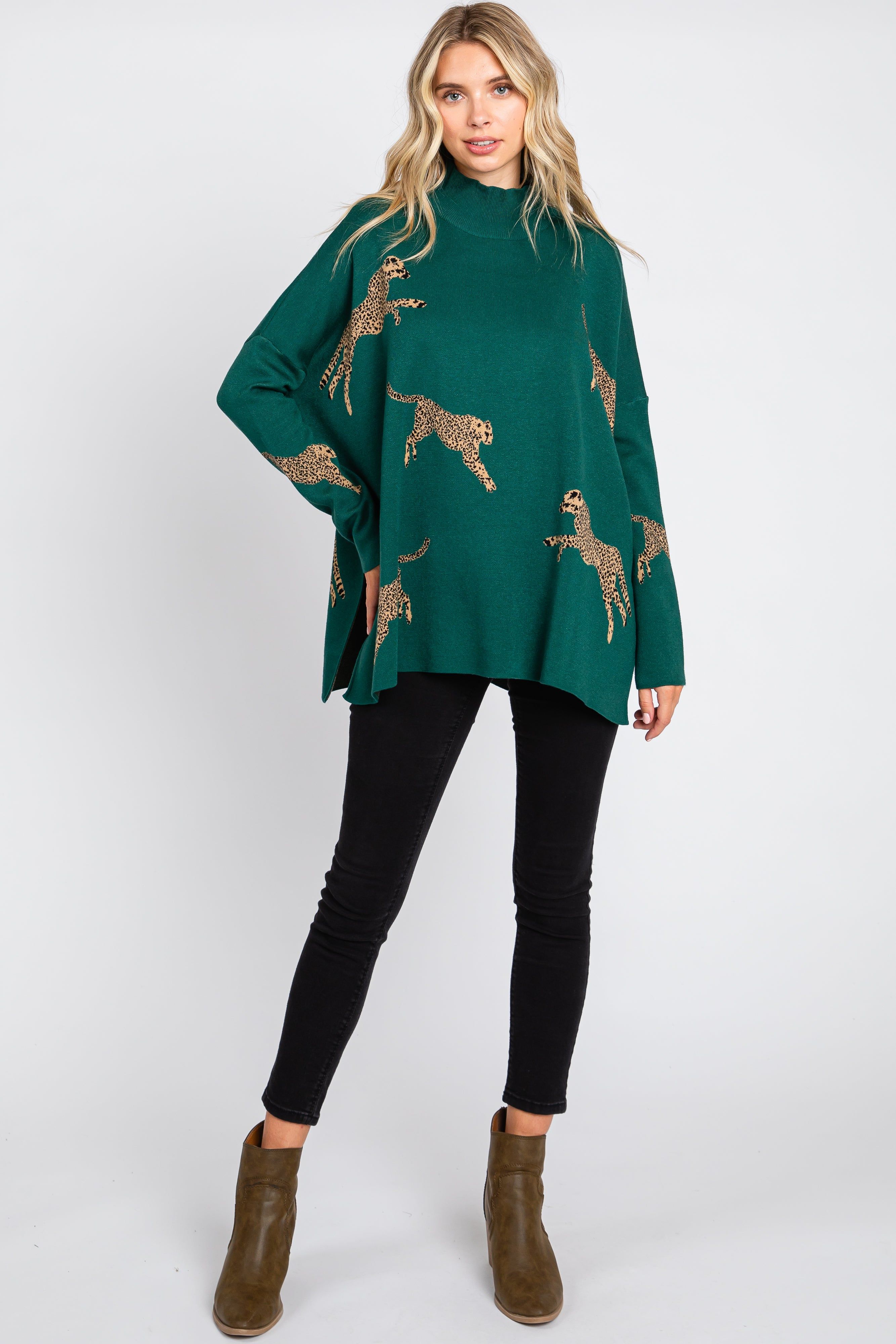 Forest Green Animal Print Side Slit Sweater sold by Pinkblush product image thumbnail 2