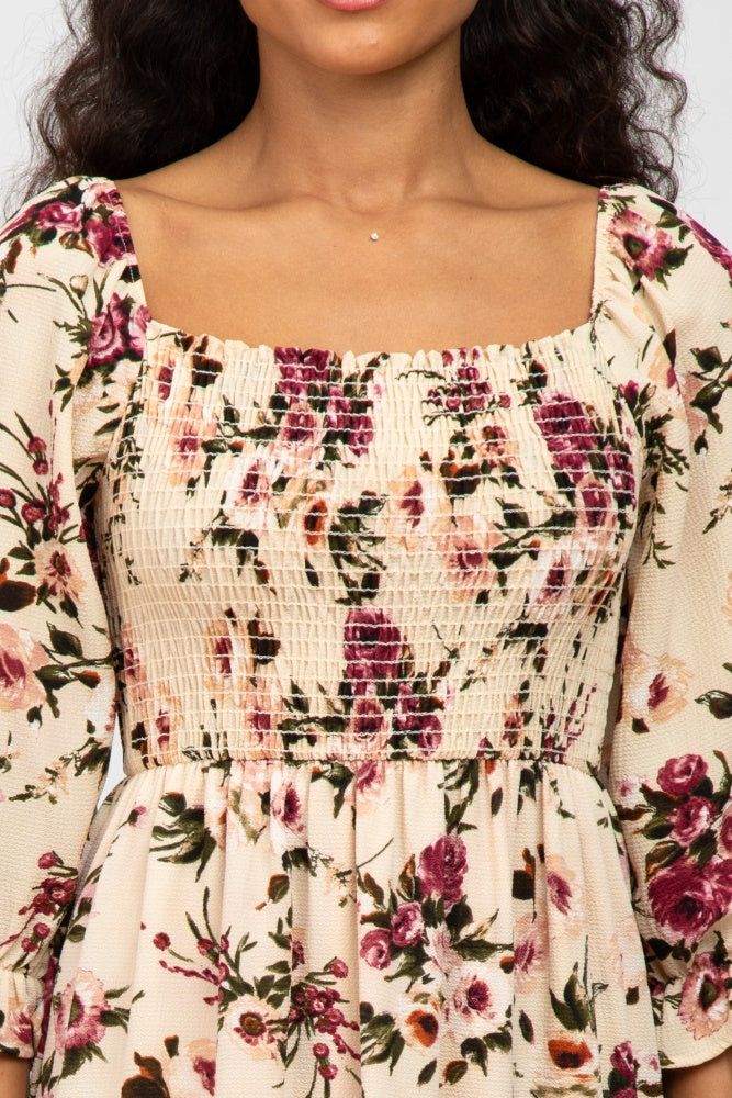 Ivory Floral Smocked Bust Maxi Dress sold by Pinkblush product image thumbnail 4