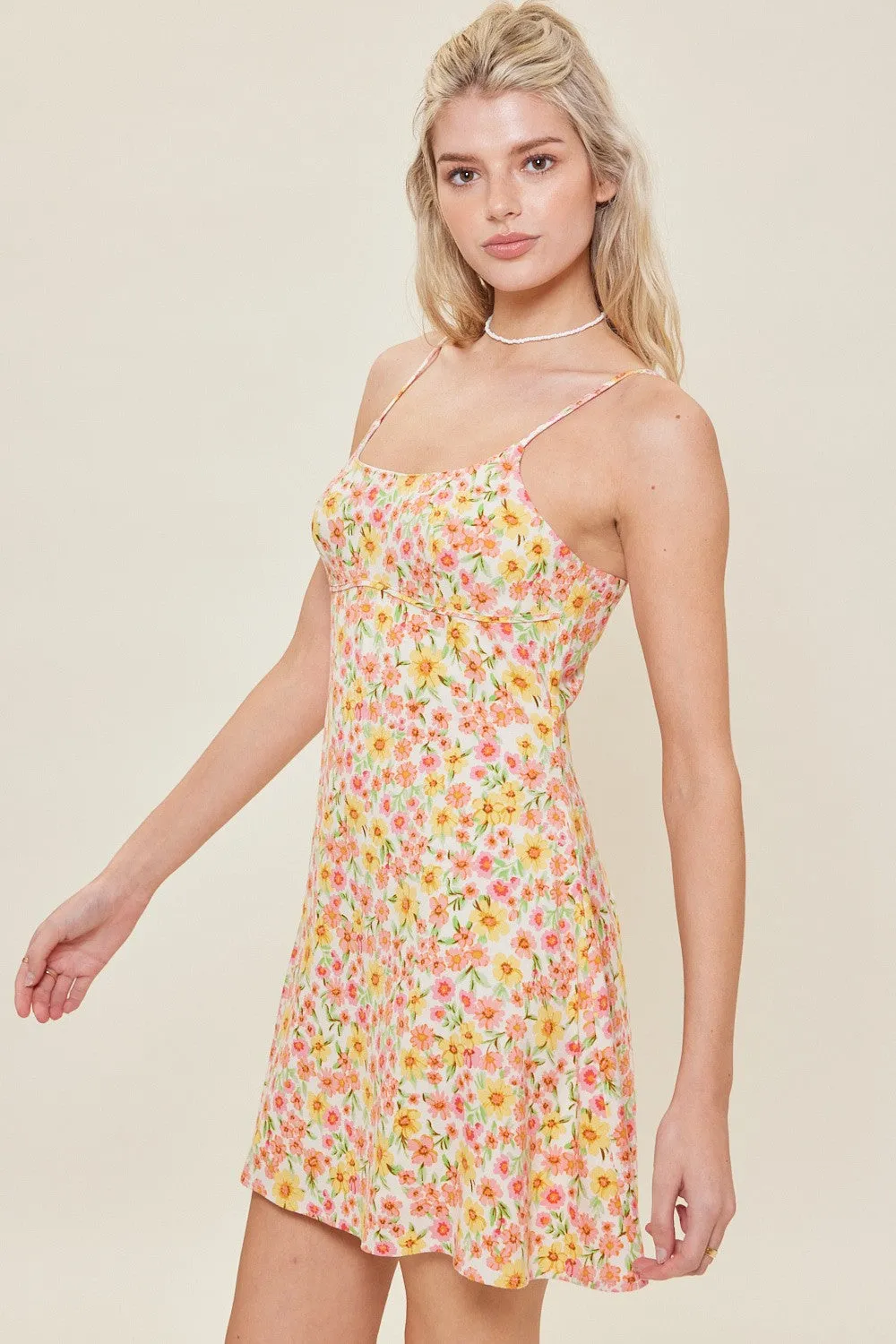 Orange Multi Floral Linen Blend Mini Dress sold by Pinkblush product image thumbnail 2