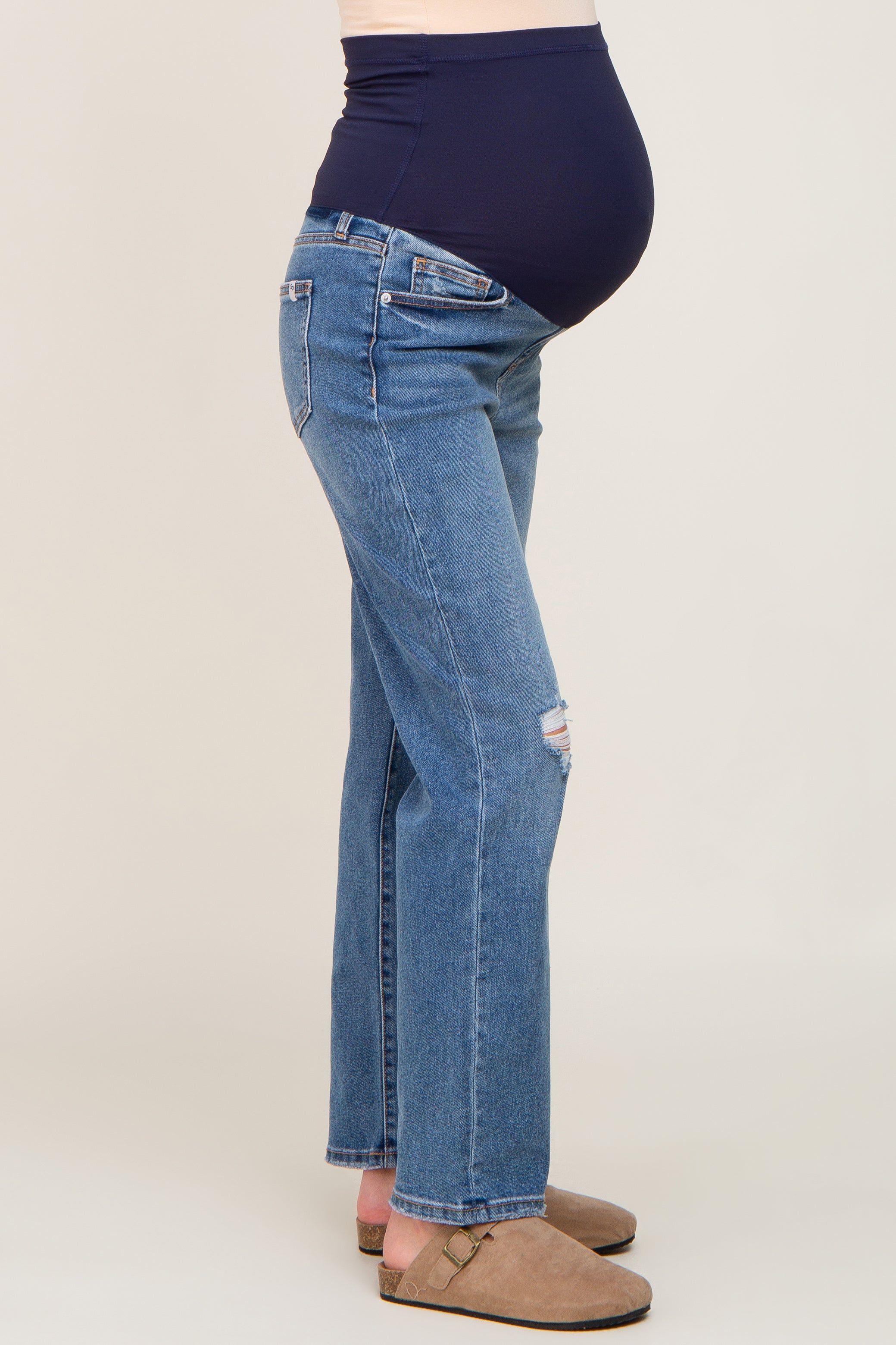 Blue Distressed Maternity Straight Leg Jeans sold by Pinkblush product image thumbnail 3