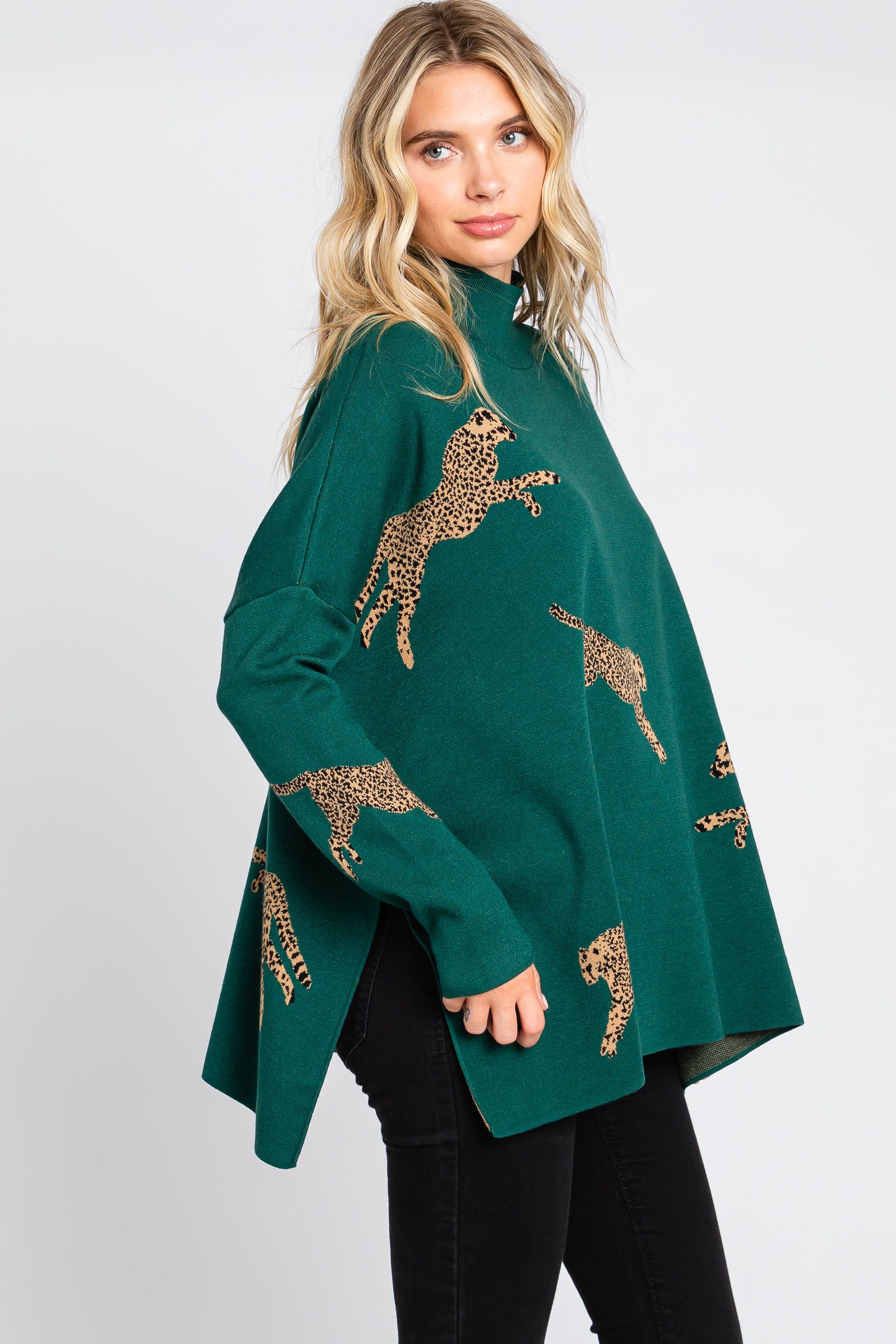 Forest Green Animal Print Side Slit Sweater sold by Pinkblush product image thumbnail 3