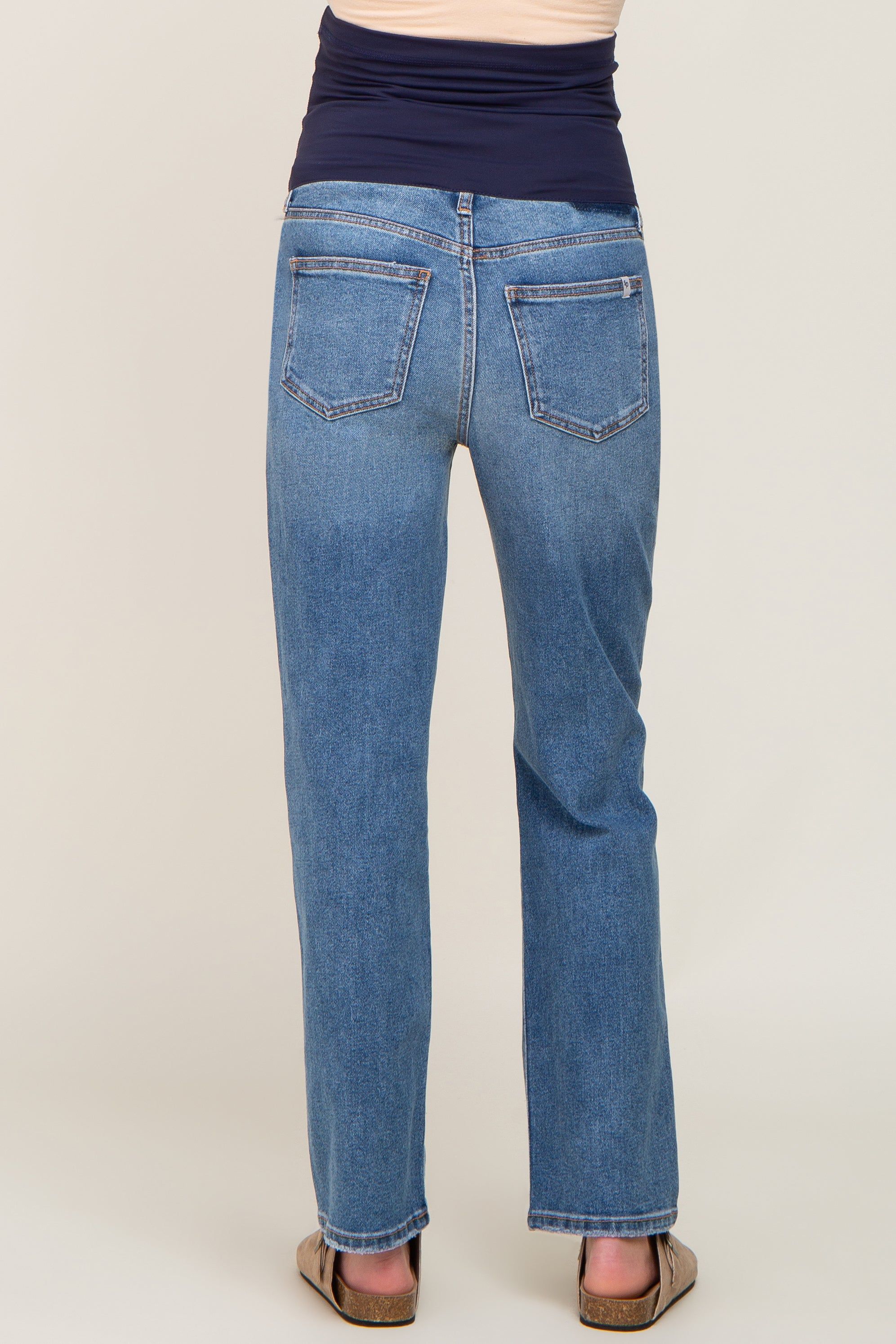 Blue Distressed Maternity Straight Leg Jeans sold by Pinkblush product image thumbnail 4