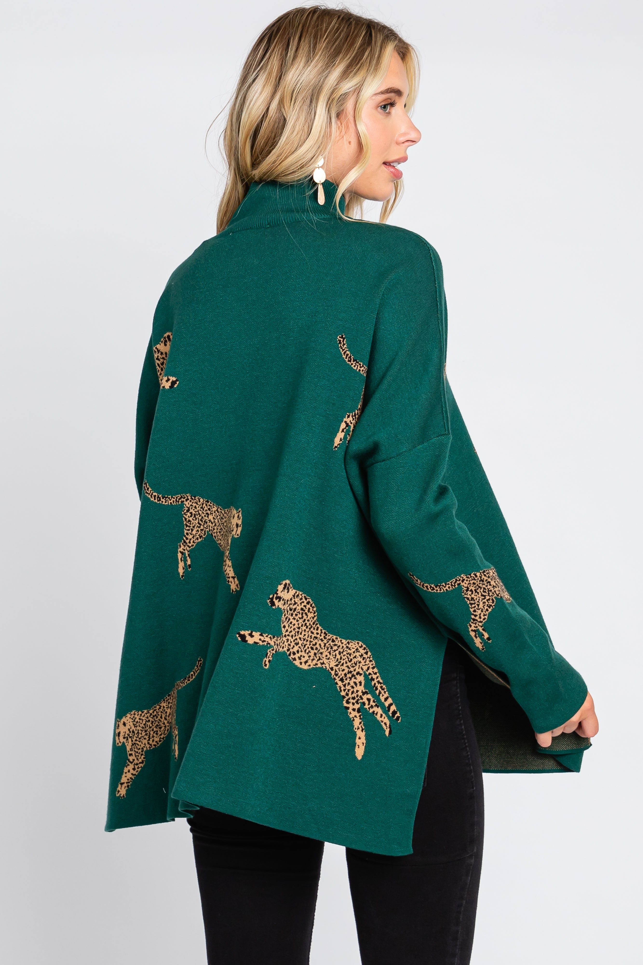 Forest Green Animal Print Side Slit Sweater sold by Pinkblush product image thumbnail 4