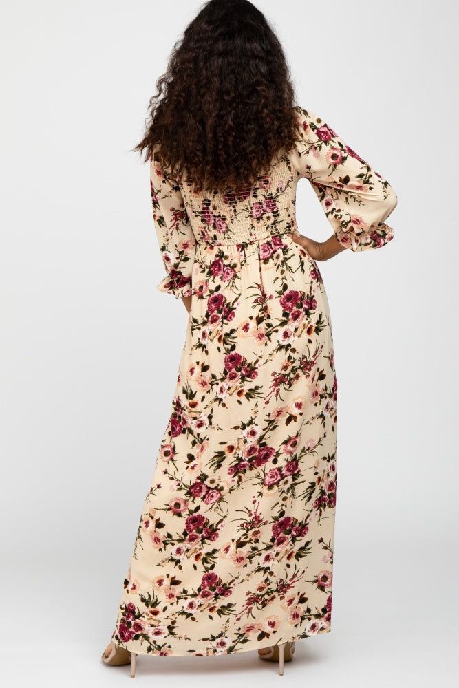 Ivory Floral Smocked Bust Maxi Dress sold by Pinkblush product image thumbnail 3