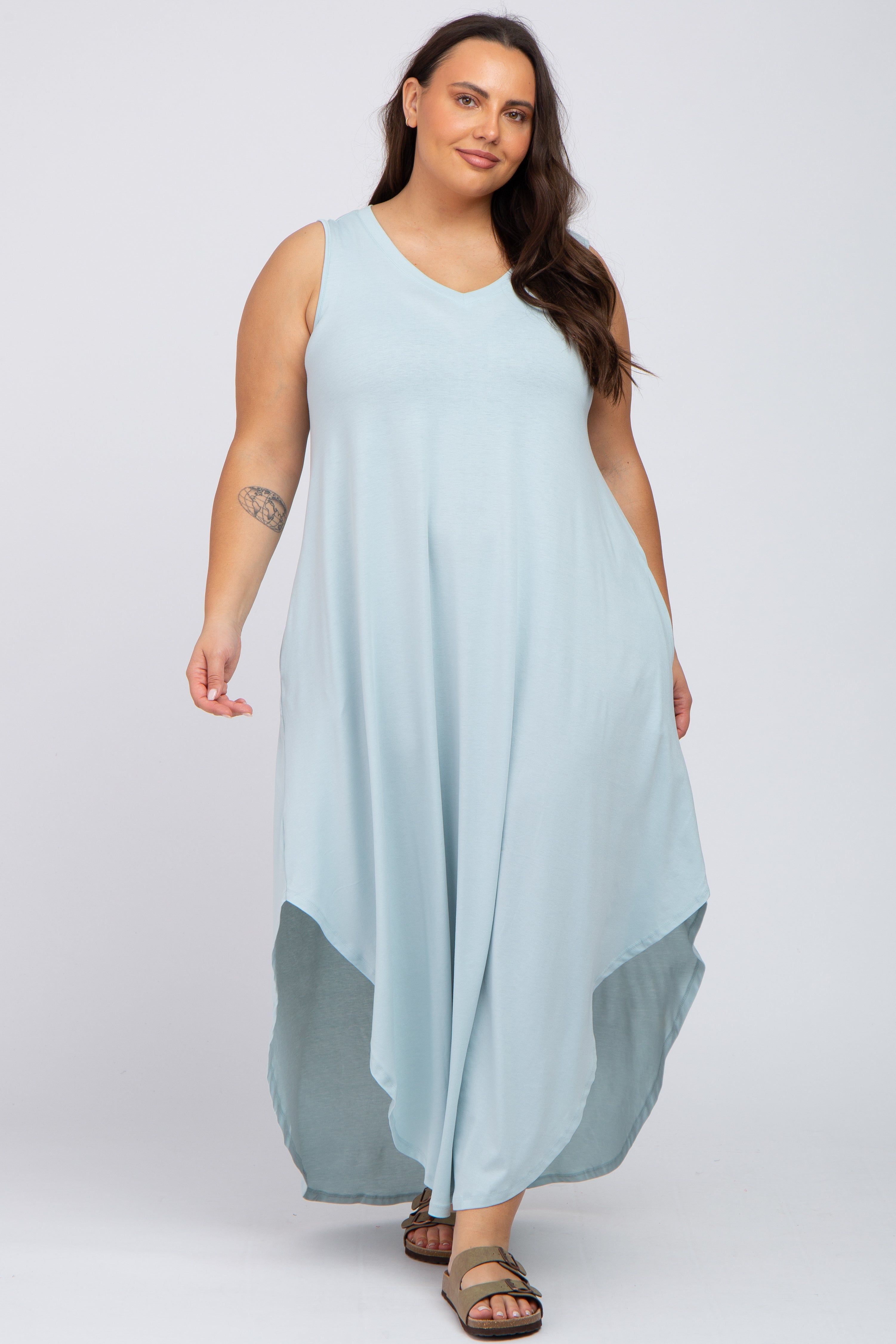 Light Blue V-Neck Basic Plus Maxi Dress sold by Pinkblush product image thumbnail 4