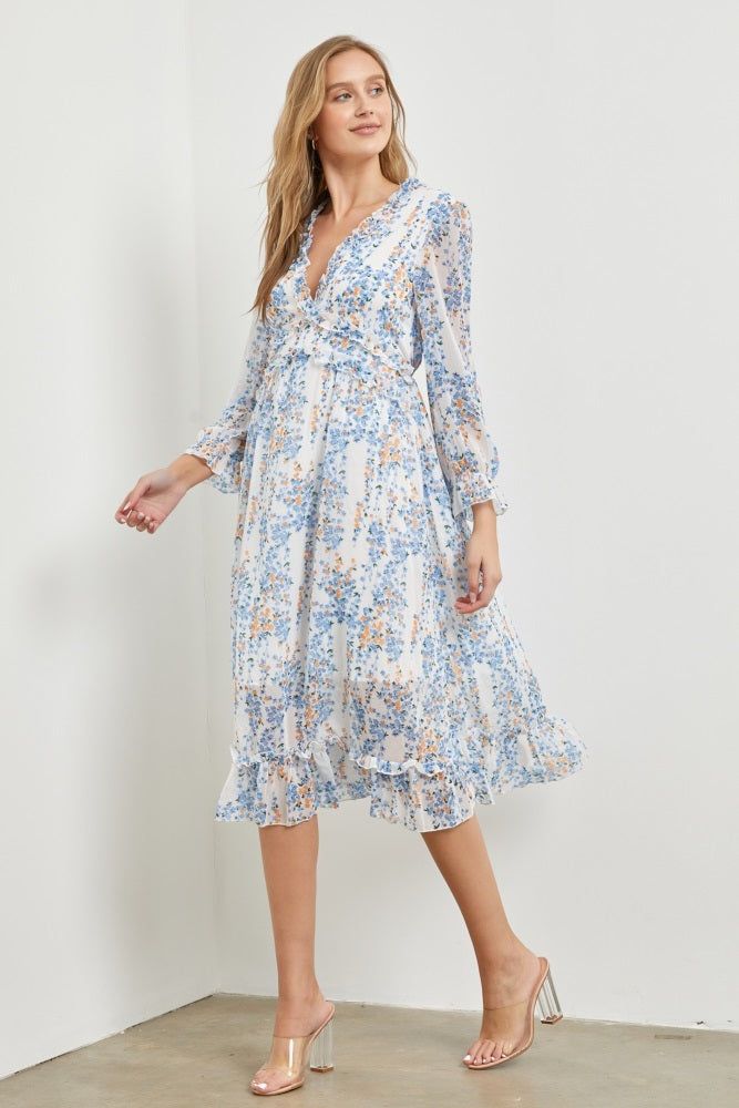 Ivory Multi Midi Dress With Waist Ruffle Detail sold by Pinkblush product image thumbnail 2