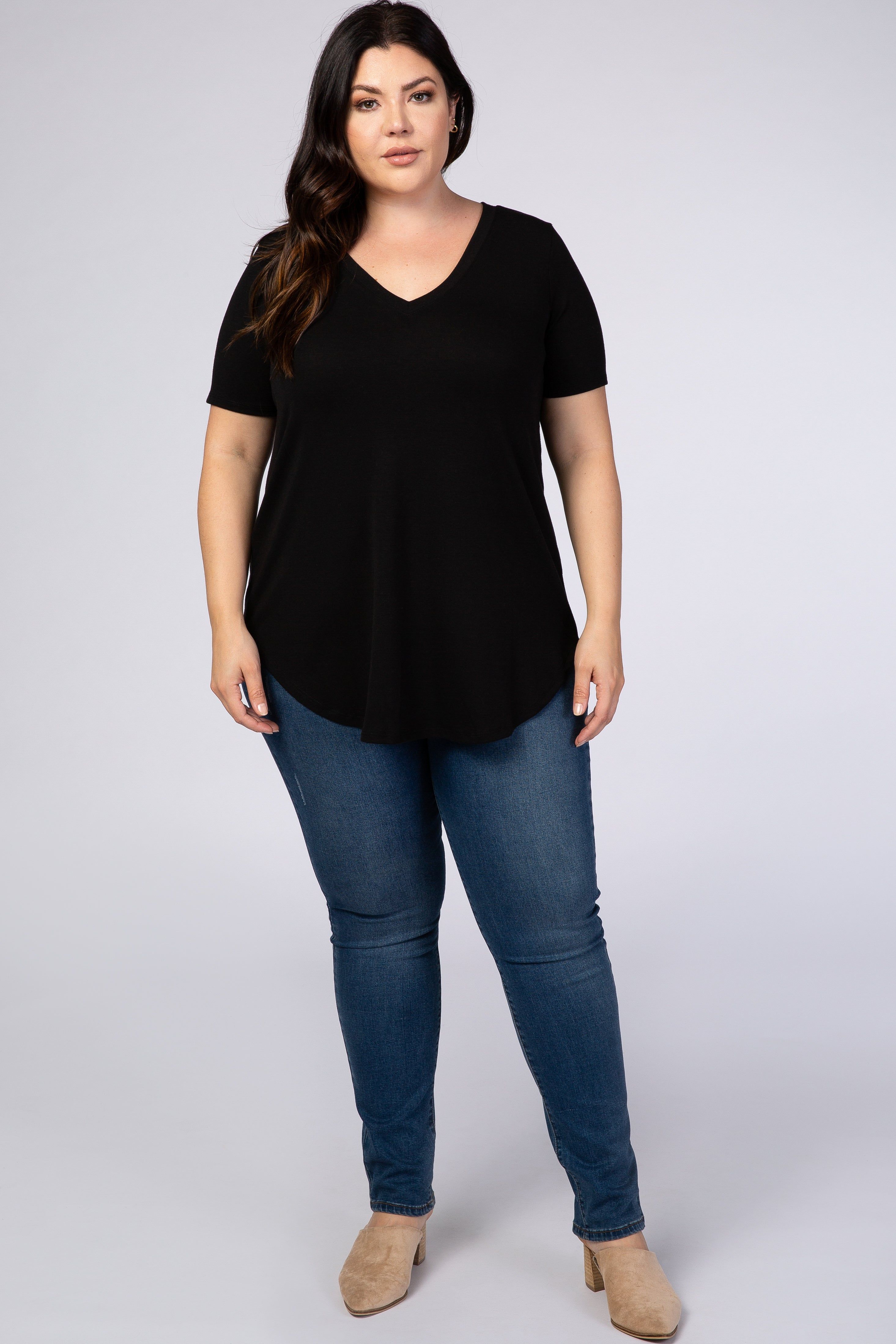 Black V-Neck Short Sleeve Plus Top sold by Pinkblush product image thumbnail 4