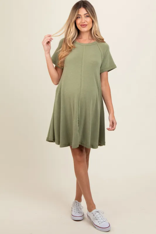 Olive Solid T-shirt Maternity Mini Dress sold by Pinkblush