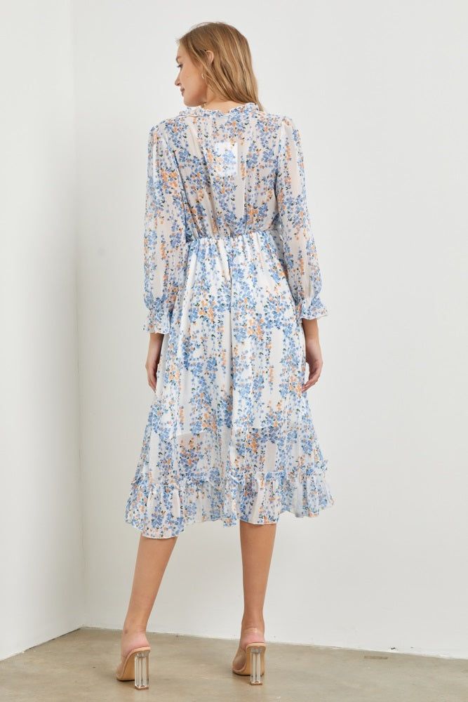 Ivory Multi Midi Dress With Waist Ruffle Detail sold by Pinkblush product image thumbnail 3