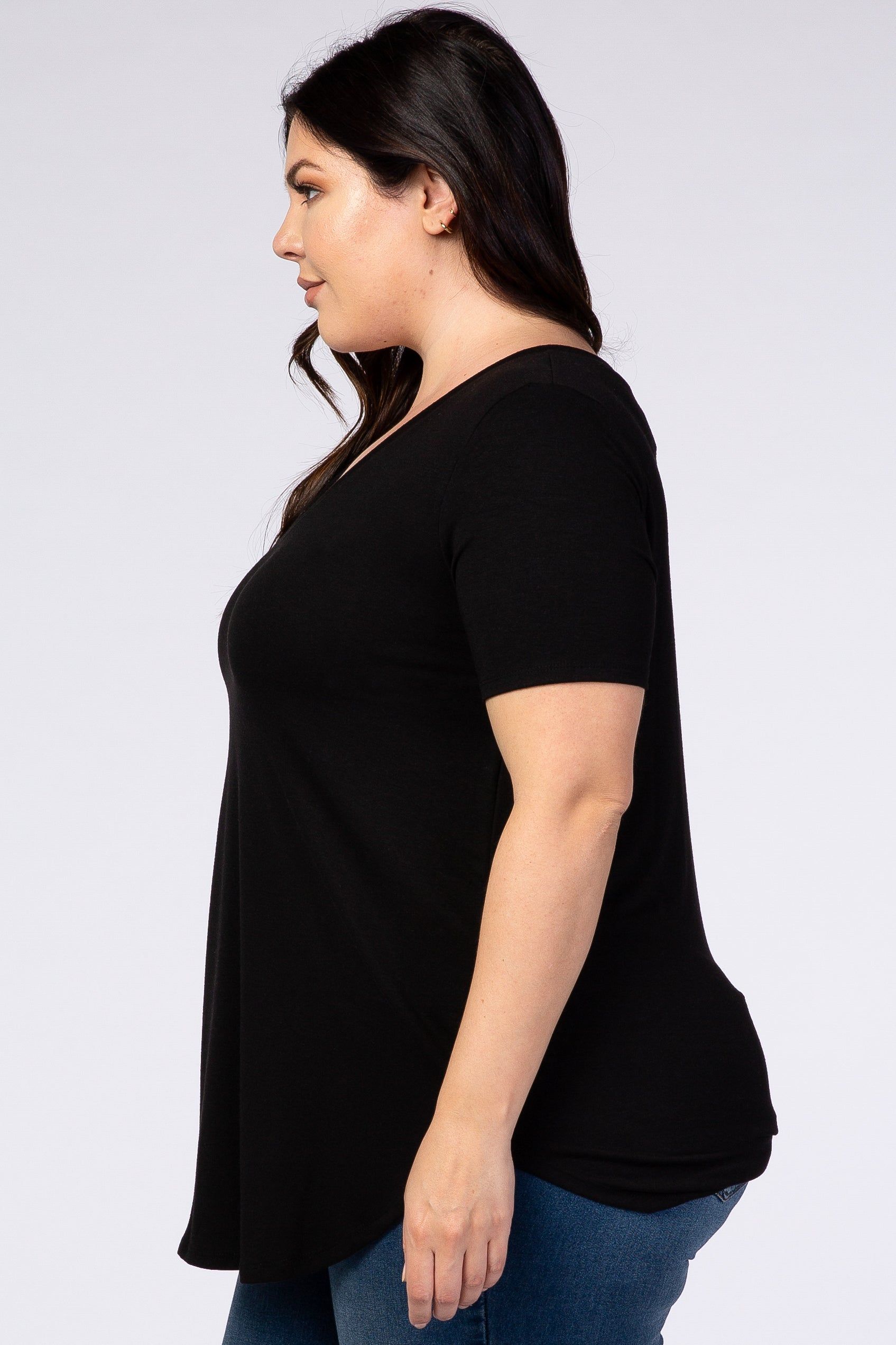 Black V-Neck Short Sleeve Plus Top sold by Pinkblush product image thumbnail 2