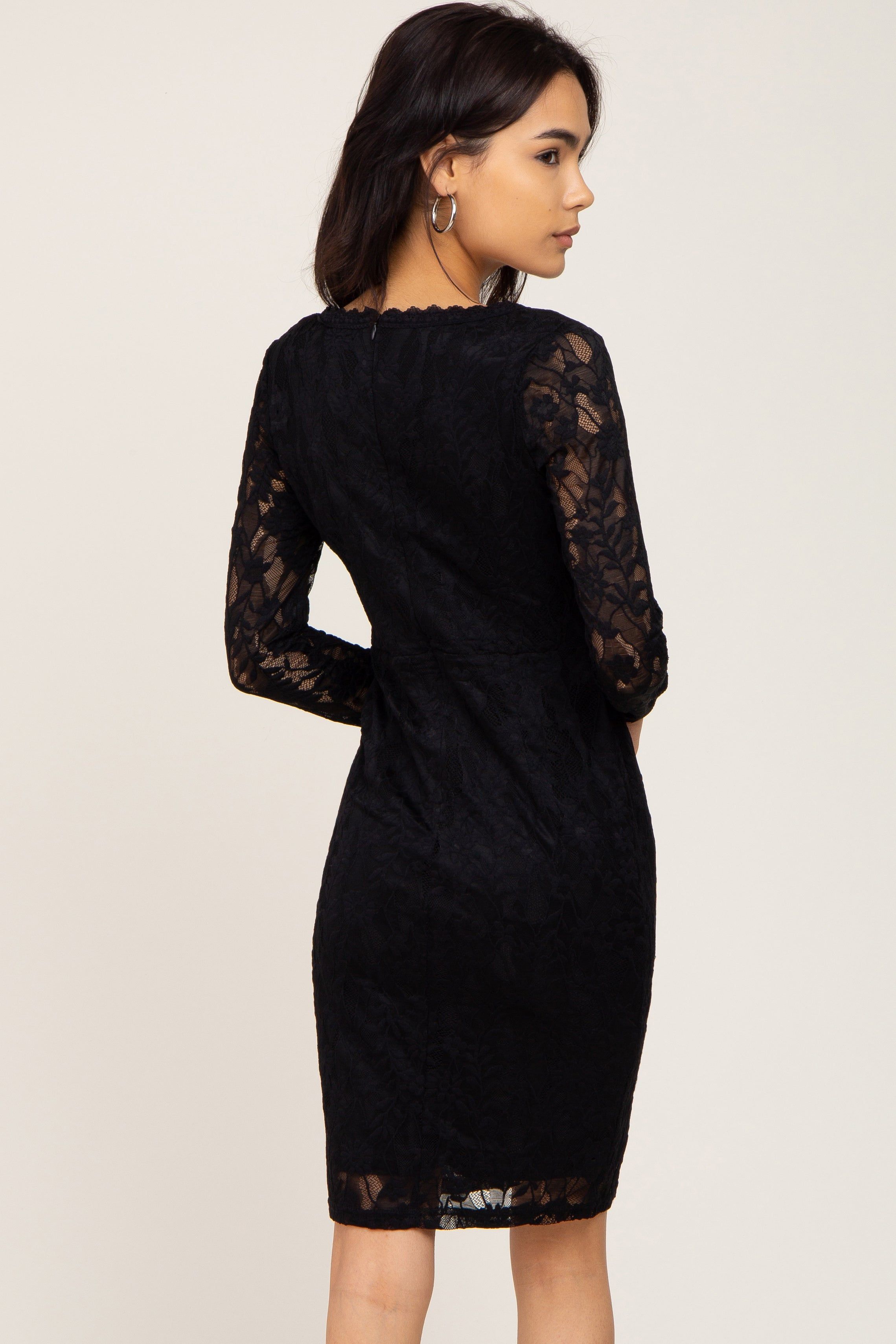 Black Lace V-Neck Fitted Dress sold by Pinkblush product image thumbnail 3