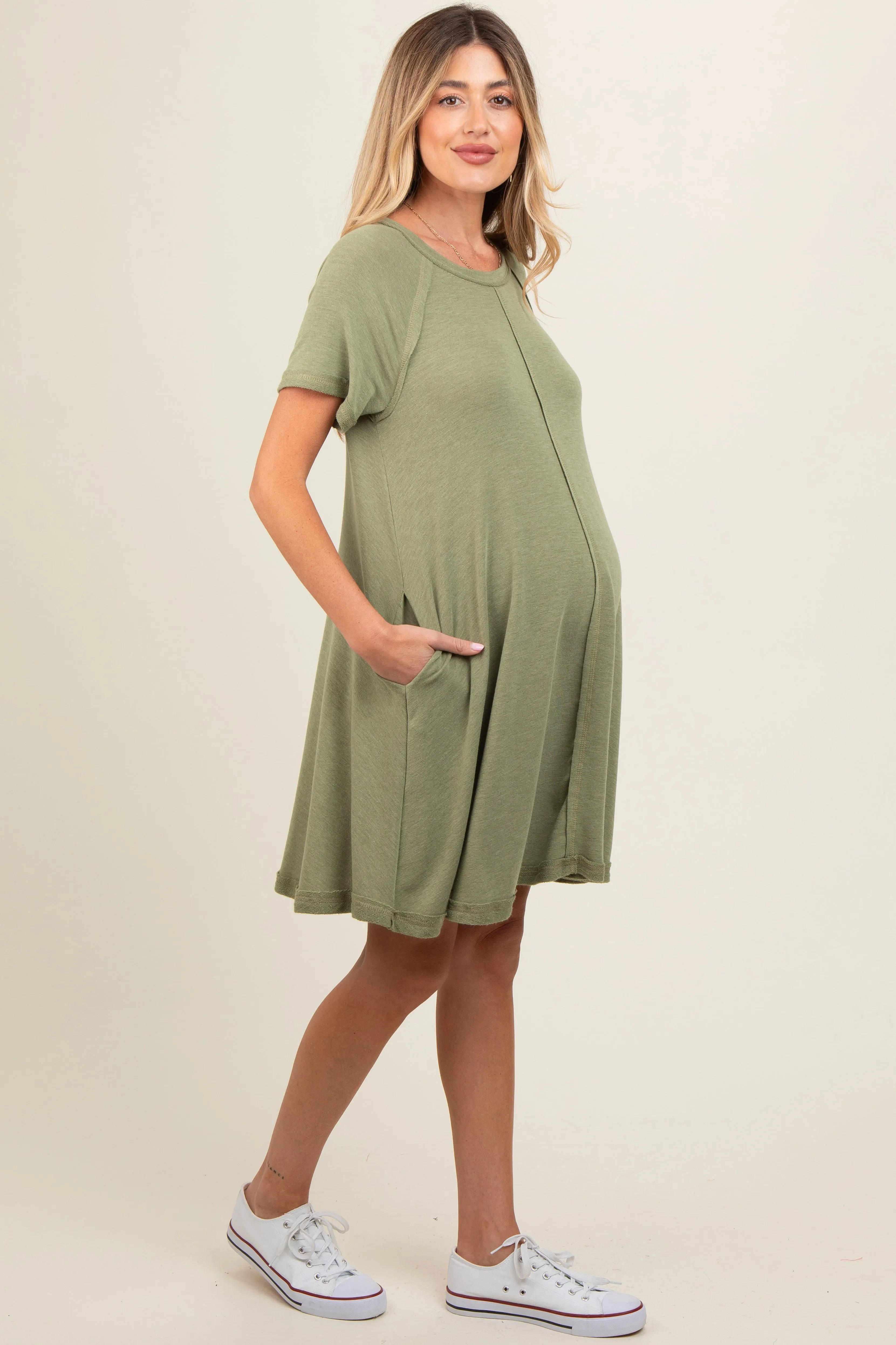 Olive Solid T-shirt Maternity Mini Dress sold by Pinkblush product image thumbnail 2