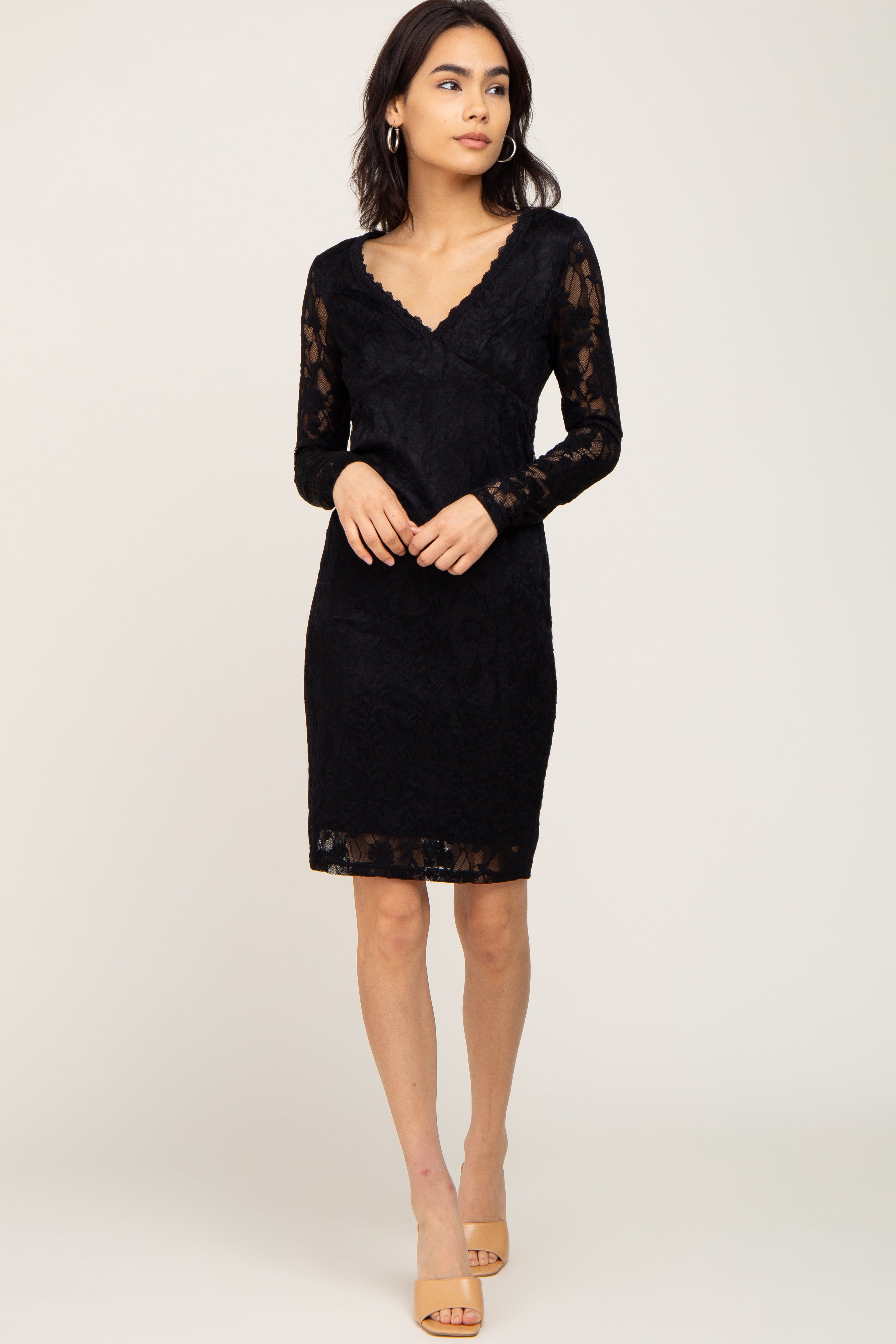 Black Lace V-Neck Fitted Dress sold by Pinkblush product image thumbnail 4