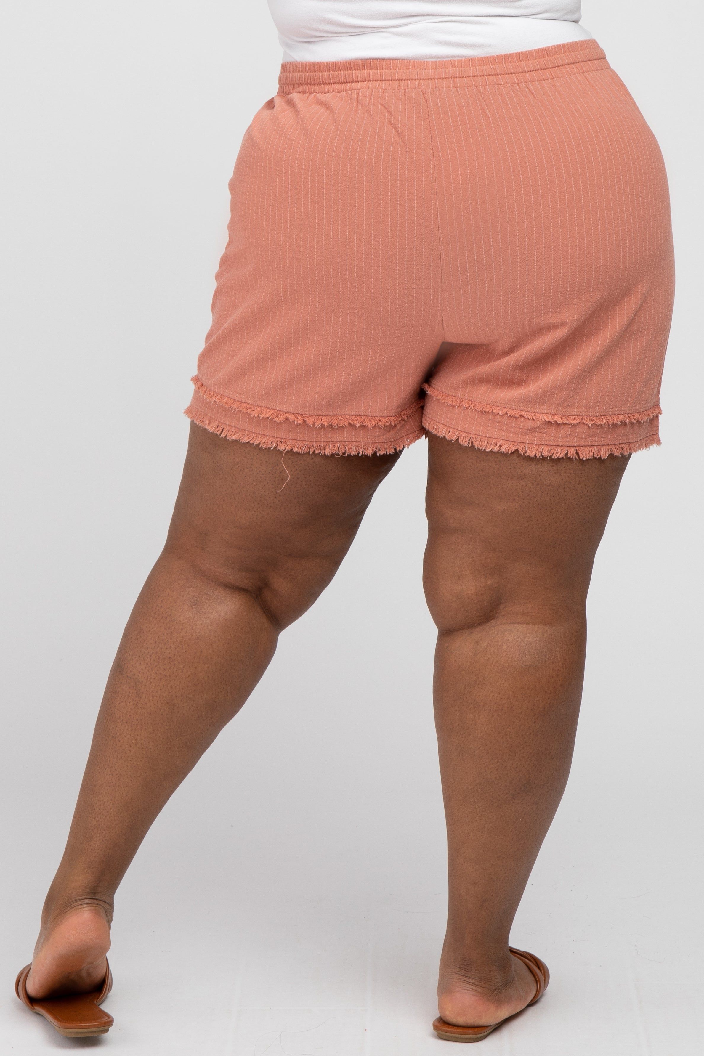 Mauve Striped Fringe Hem Plus Shorts sold by Pinkblush product image thumbnail 4
