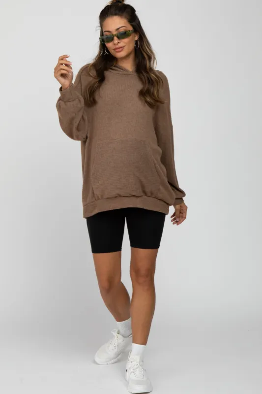 Mocha Brushed Ribbed Maternity Hooded Top sold by Pinkblush