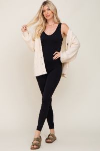 Black V-Neck Seamless Ribbed Fitted Jumpsuit sold by Pinkblush