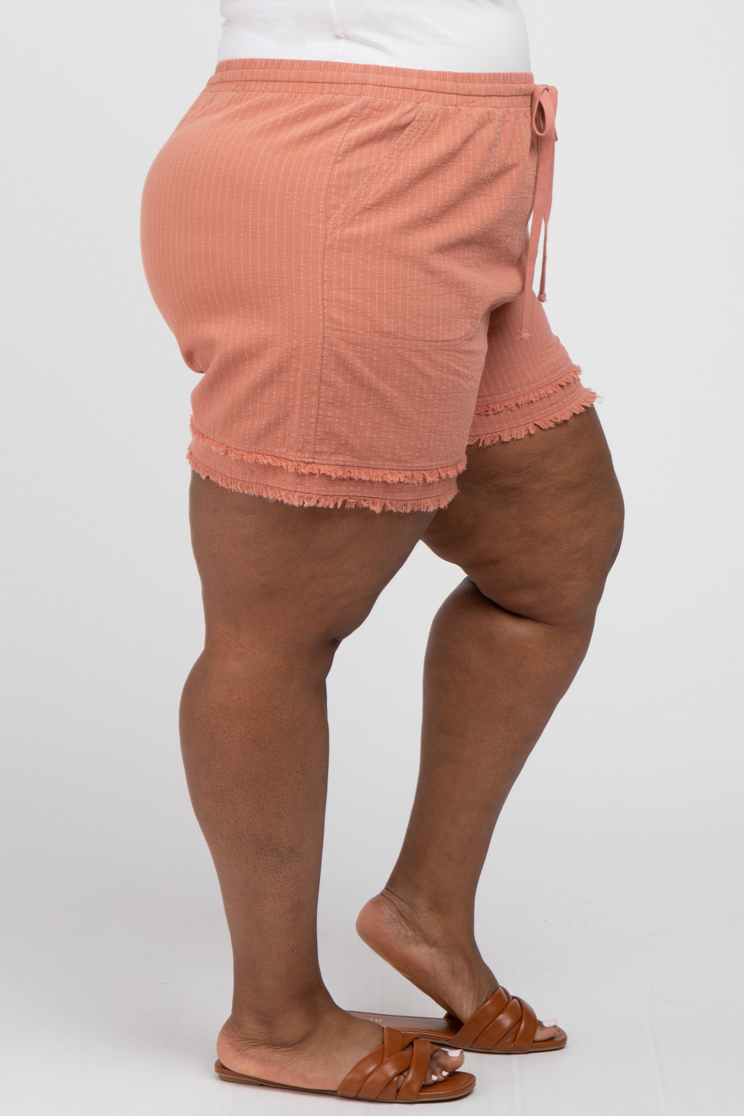 Mauve Striped Fringe Hem Plus Shorts sold by Pinkblush product image thumbnail 3