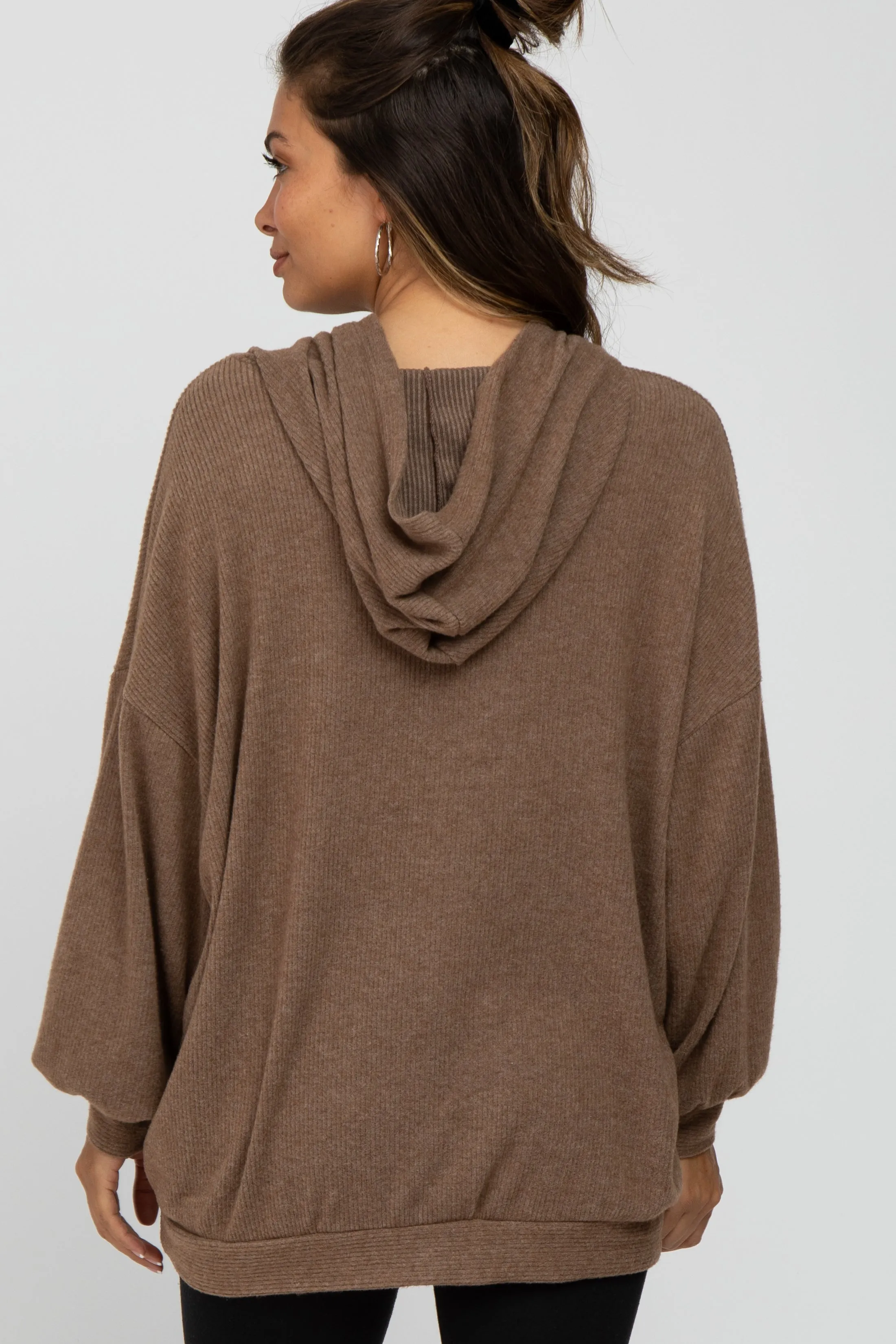 Mocha Brushed Ribbed Maternity Hooded Top sold by Pinkblush product image thumbnail 5