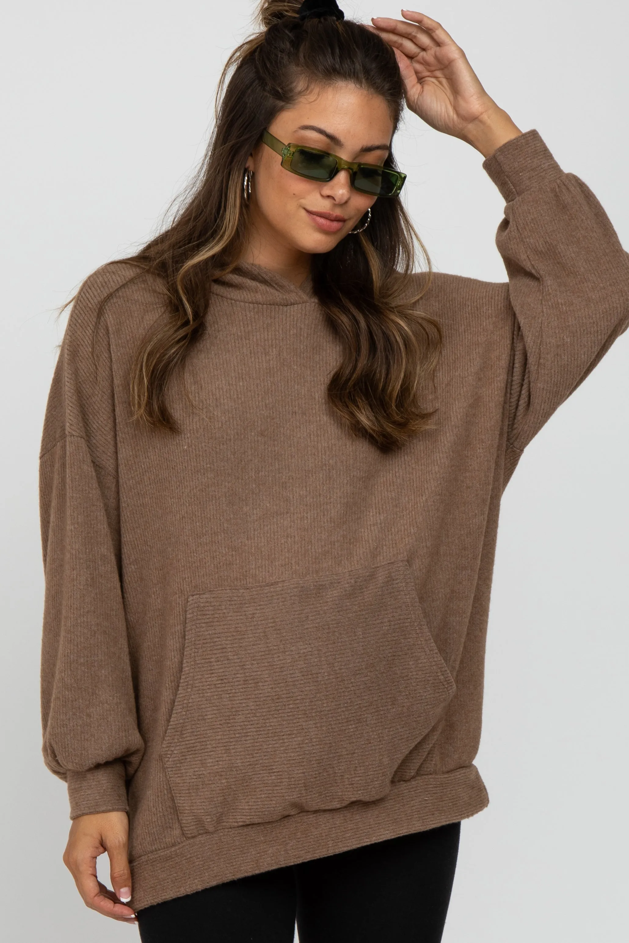 Mocha Brushed Ribbed Maternity Hooded Top sold by Pinkblush product image thumbnail 2