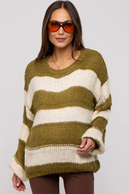 Olive Striped Knit Maternity Sweater sold by Pinkblush