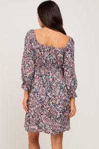 Navy Blue Floral Bubble Sleeve Maternity Dress sold by Pinkblush