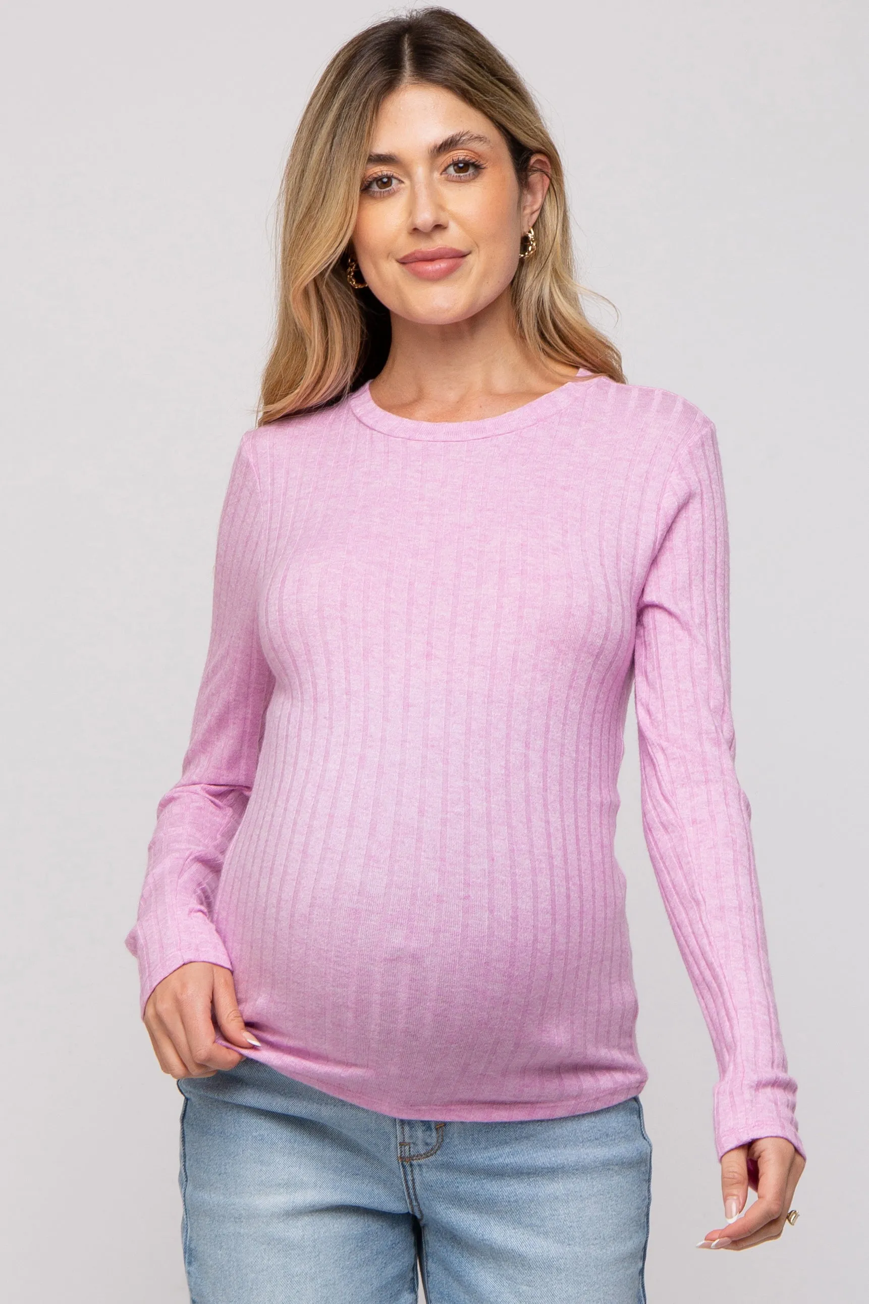 Pink Ribbed Long Sleeve Maternity Top sold by Pinkblush
