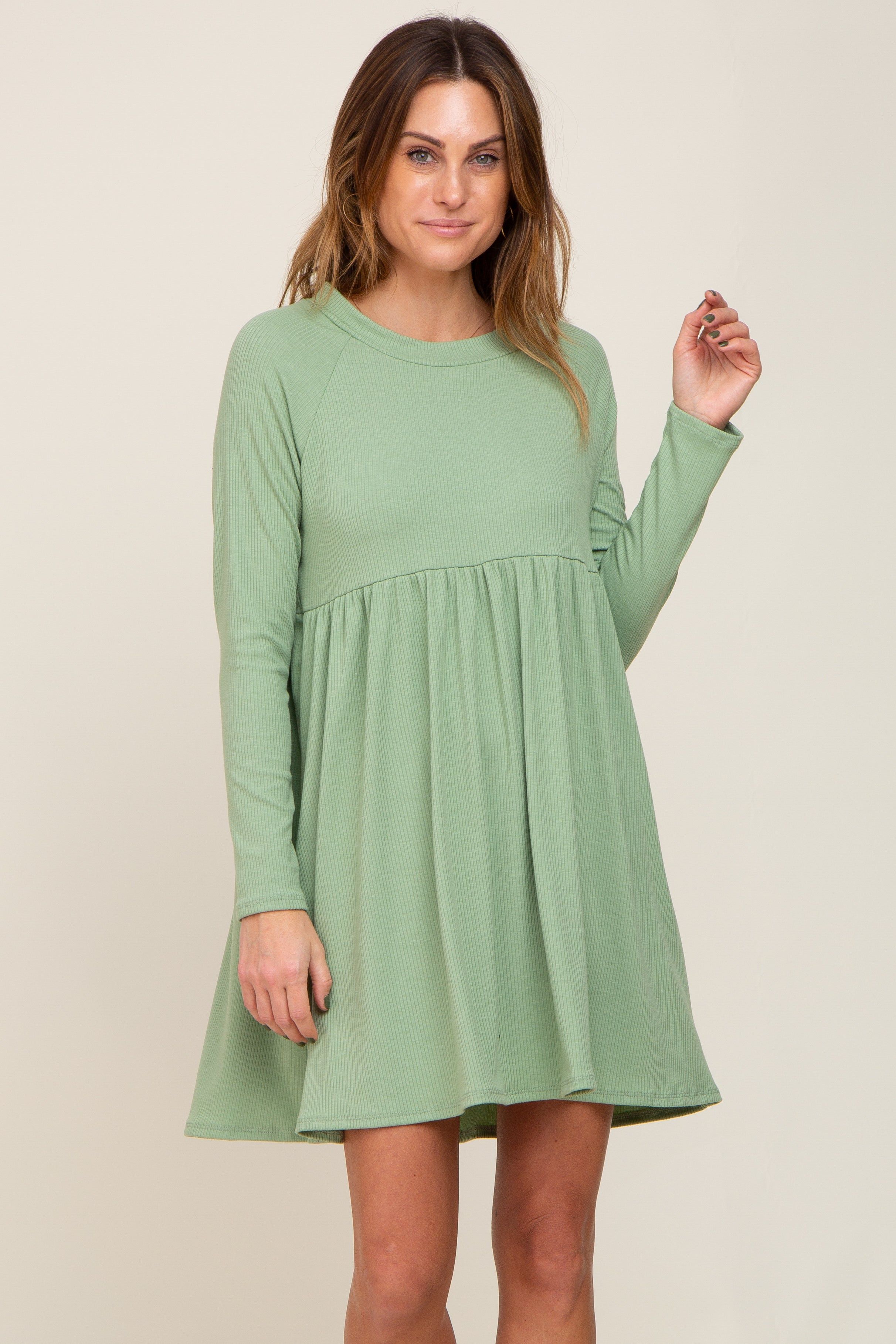 Green Ribbed Basic Long Sleeve Dress sold by Pinkblush