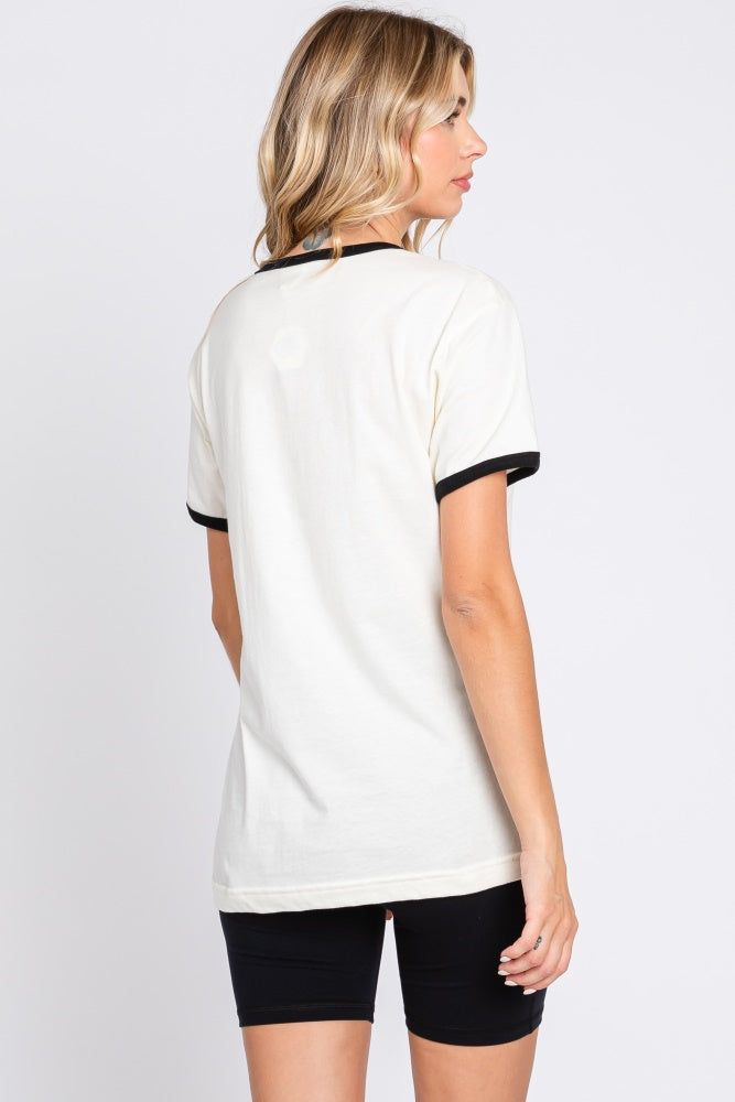 Black Cream Short Sleeve Ringer Tee sold by Pinkblush product image thumbnail 4