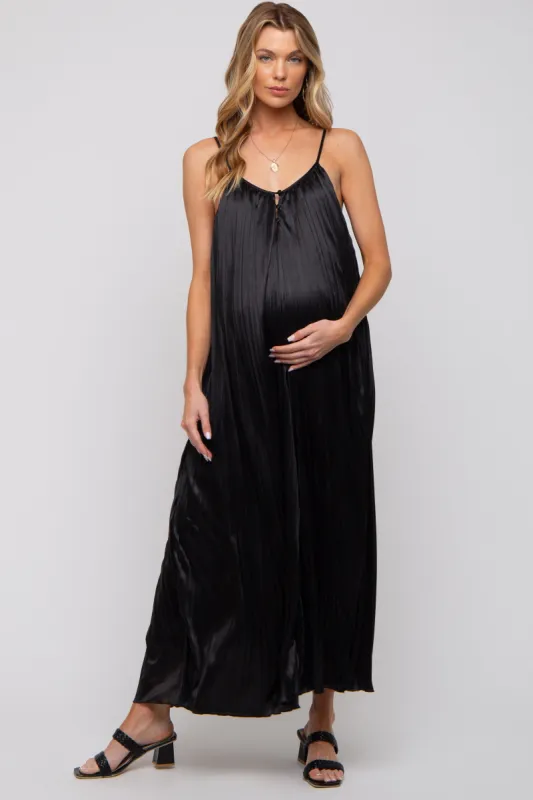 Black Pleated Wide Leg Sleeveless Maternity Jumpsuit sold by Pinkblush
