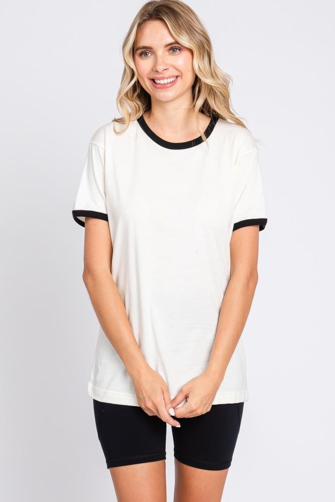 Black Cream Short Sleeve Ringer Tee sold by Pinkblush product image thumbnail 2