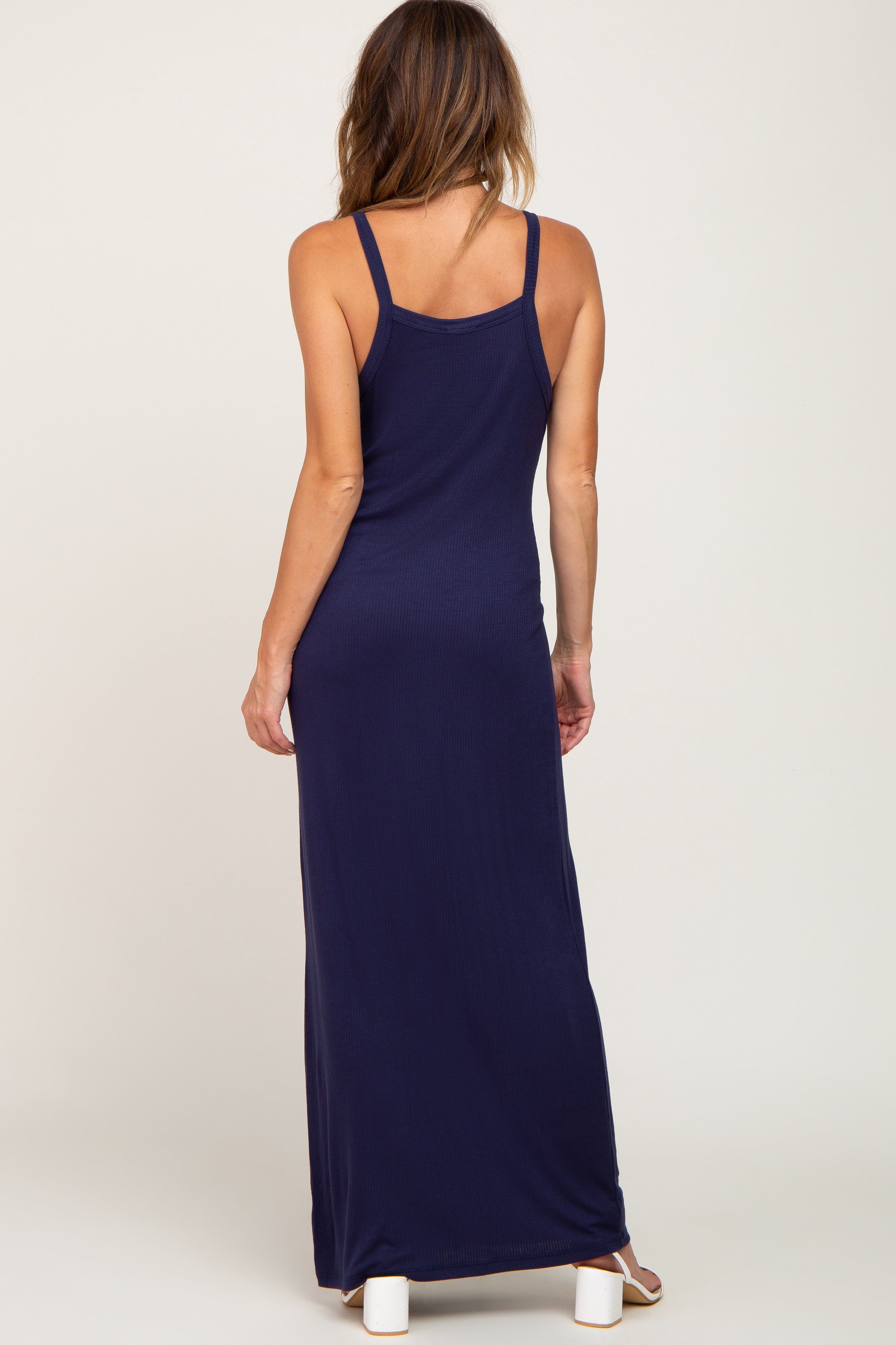 Navy Ribbed Basic Maxi Dress sold by Pinkblush product image thumbnail 3