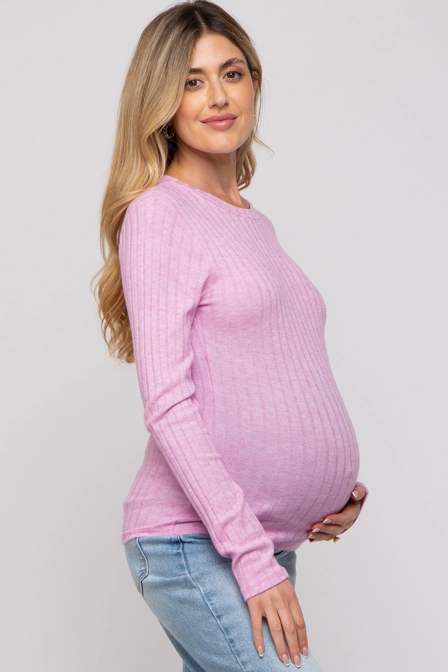 Pink Ribbed Long Sleeve Maternity Top sold by Pinkblush product image thumbnail 2