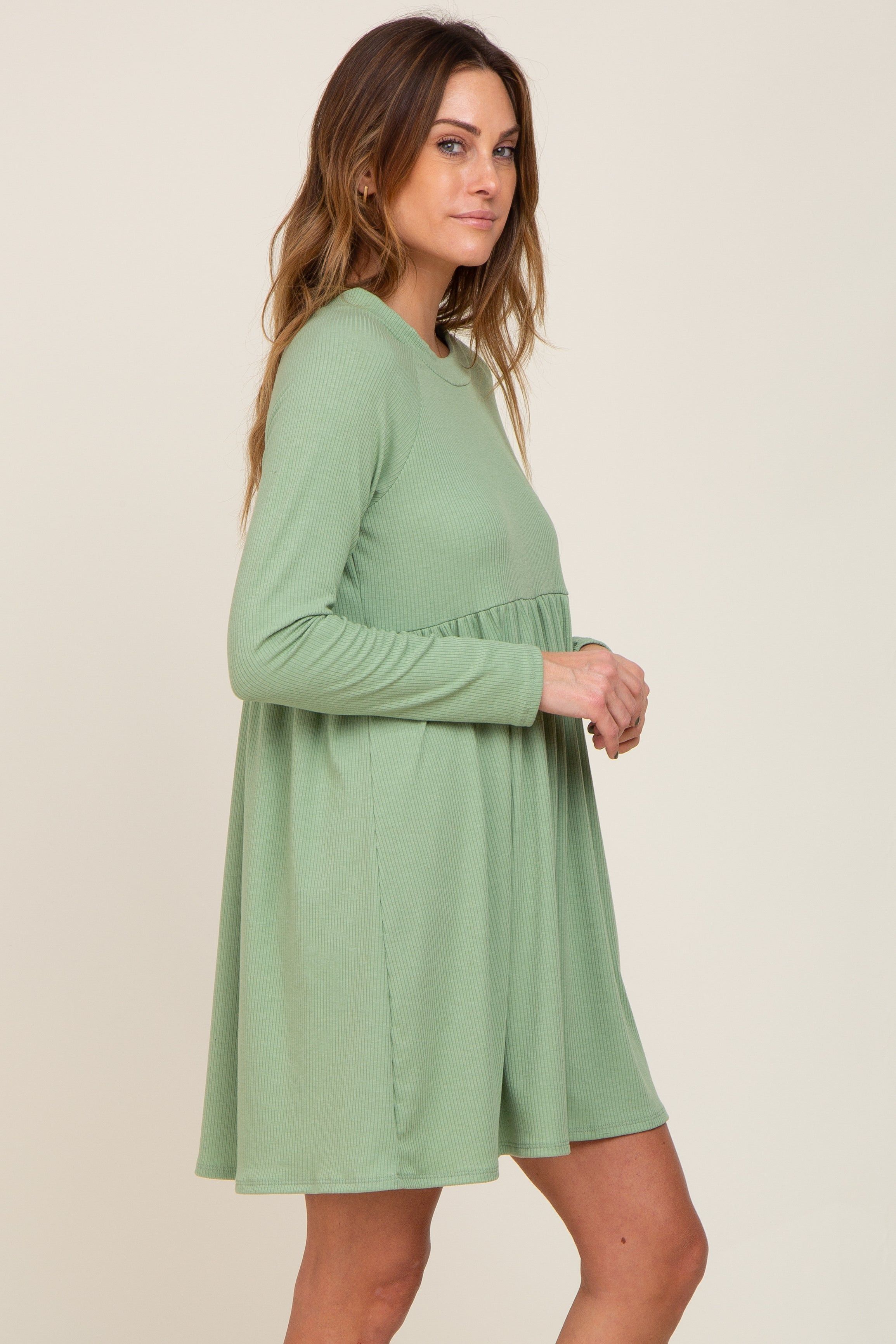 Green Ribbed Basic Long Sleeve Dress sold by Pinkblush product image thumbnail 2