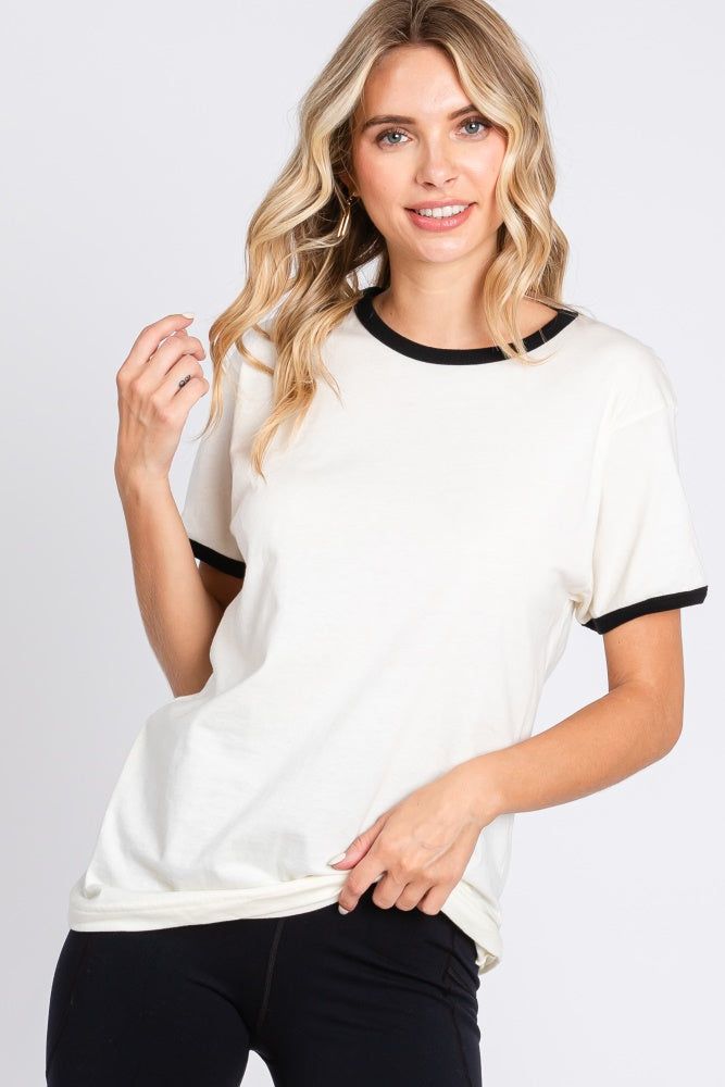 Black Cream Short Sleeve Ringer Tee sold by Pinkblush product image thumbnail 5