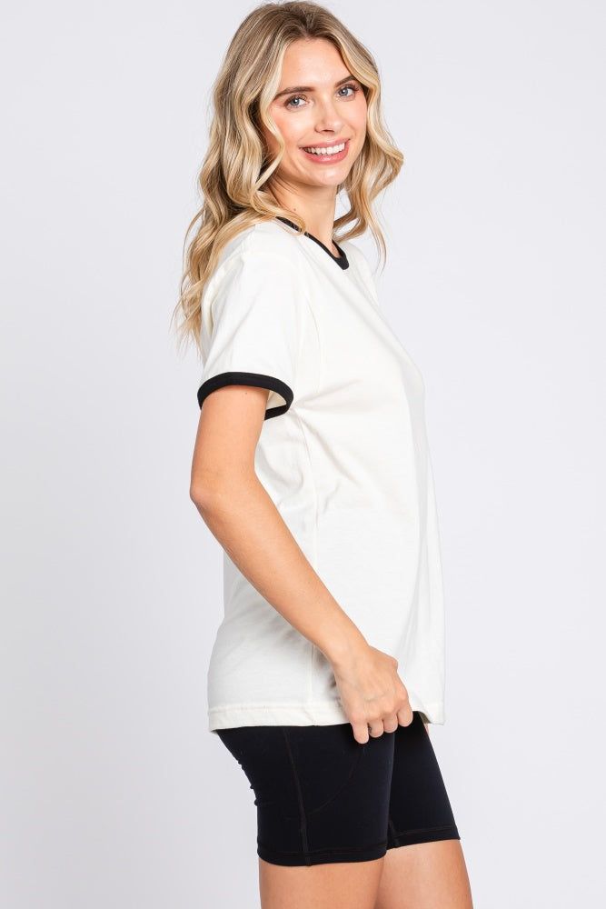 Black Cream Short Sleeve Ringer Tee sold by Pinkblush product image thumbnail 3