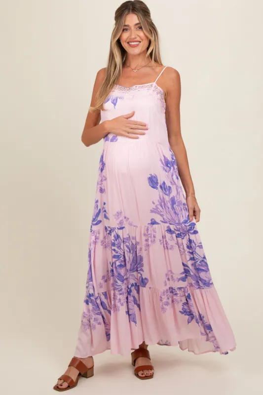 Light Pink Floral Lace Loose Fit Maternity Maxi Dress sold by Pinkblush