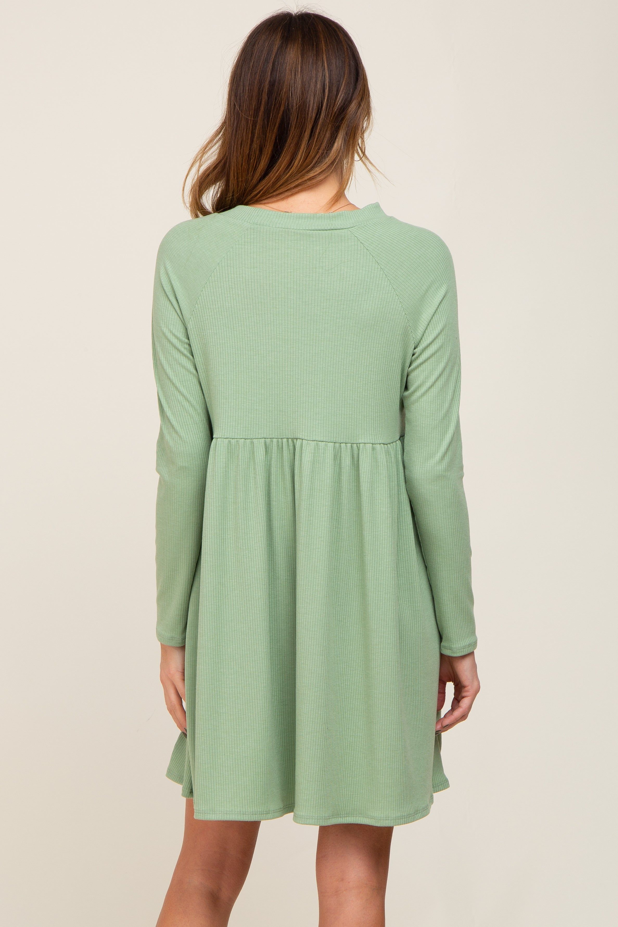 Green Ribbed Basic Long Sleeve Dress sold by Pinkblush product image thumbnail 3
