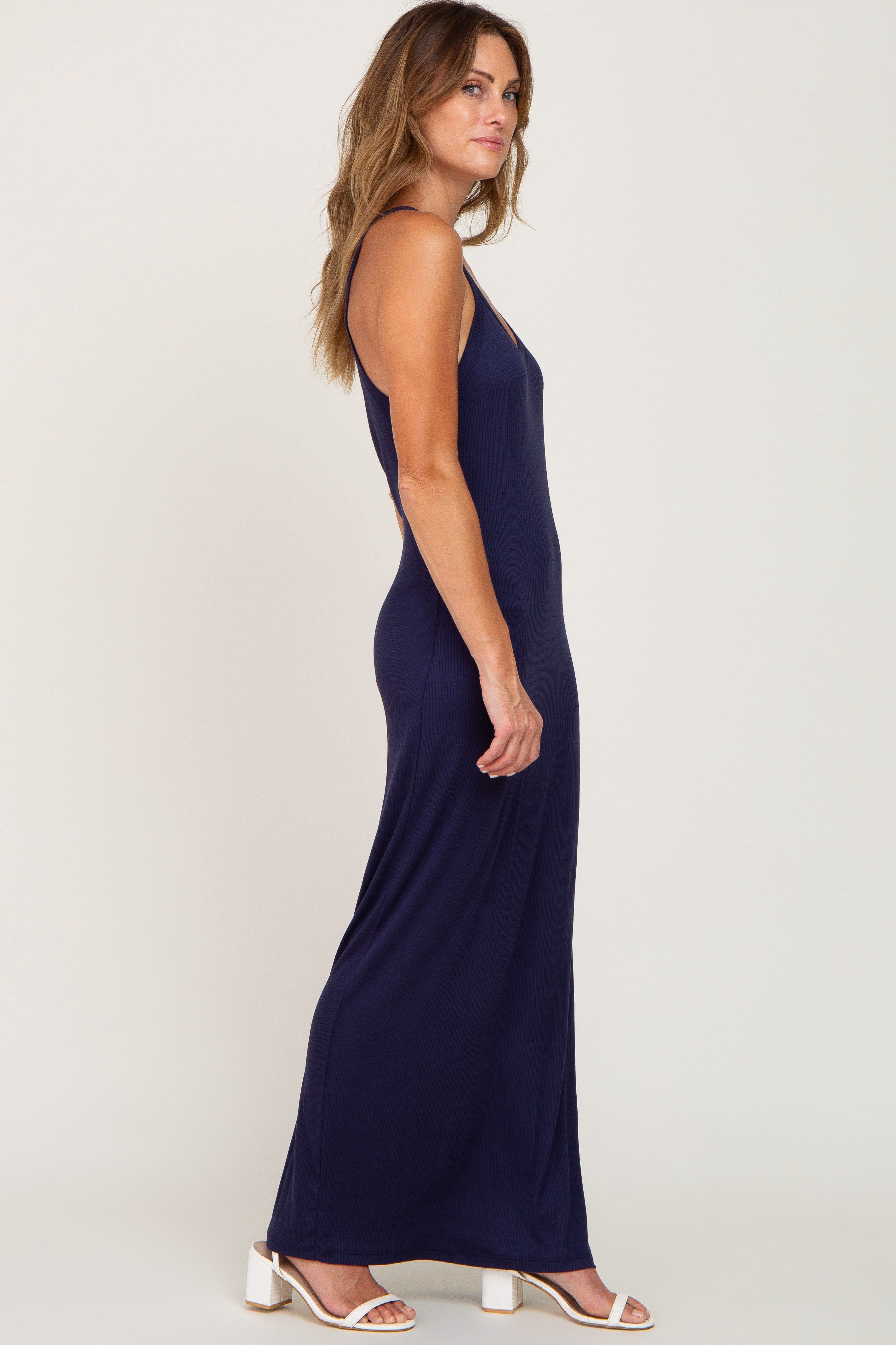 Navy Ribbed Basic Maxi Dress sold by Pinkblush product image thumbnail 2