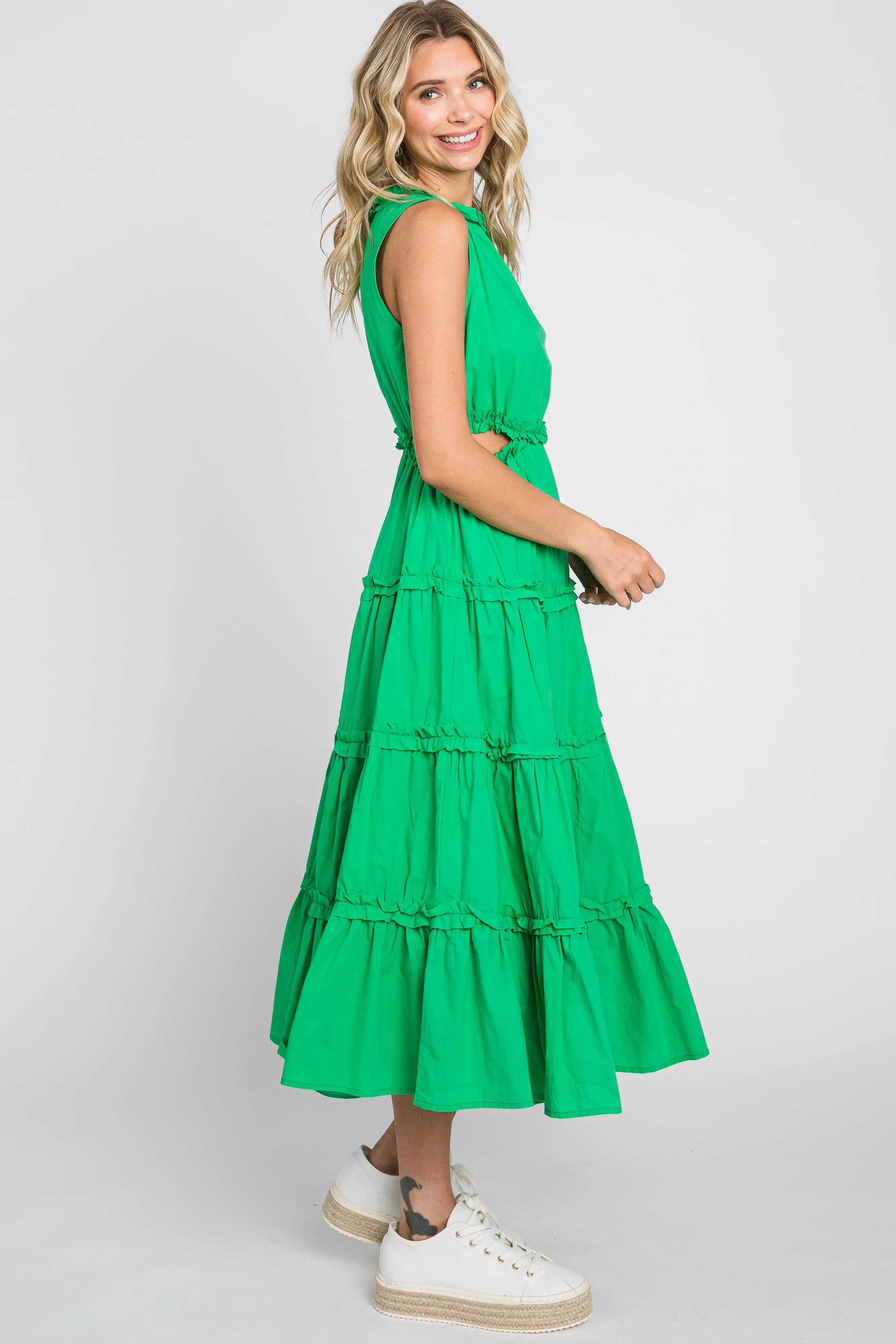 Green Tiered Ruffle Cutout Midi Dress sold by Pinkblush product image thumbnail 2