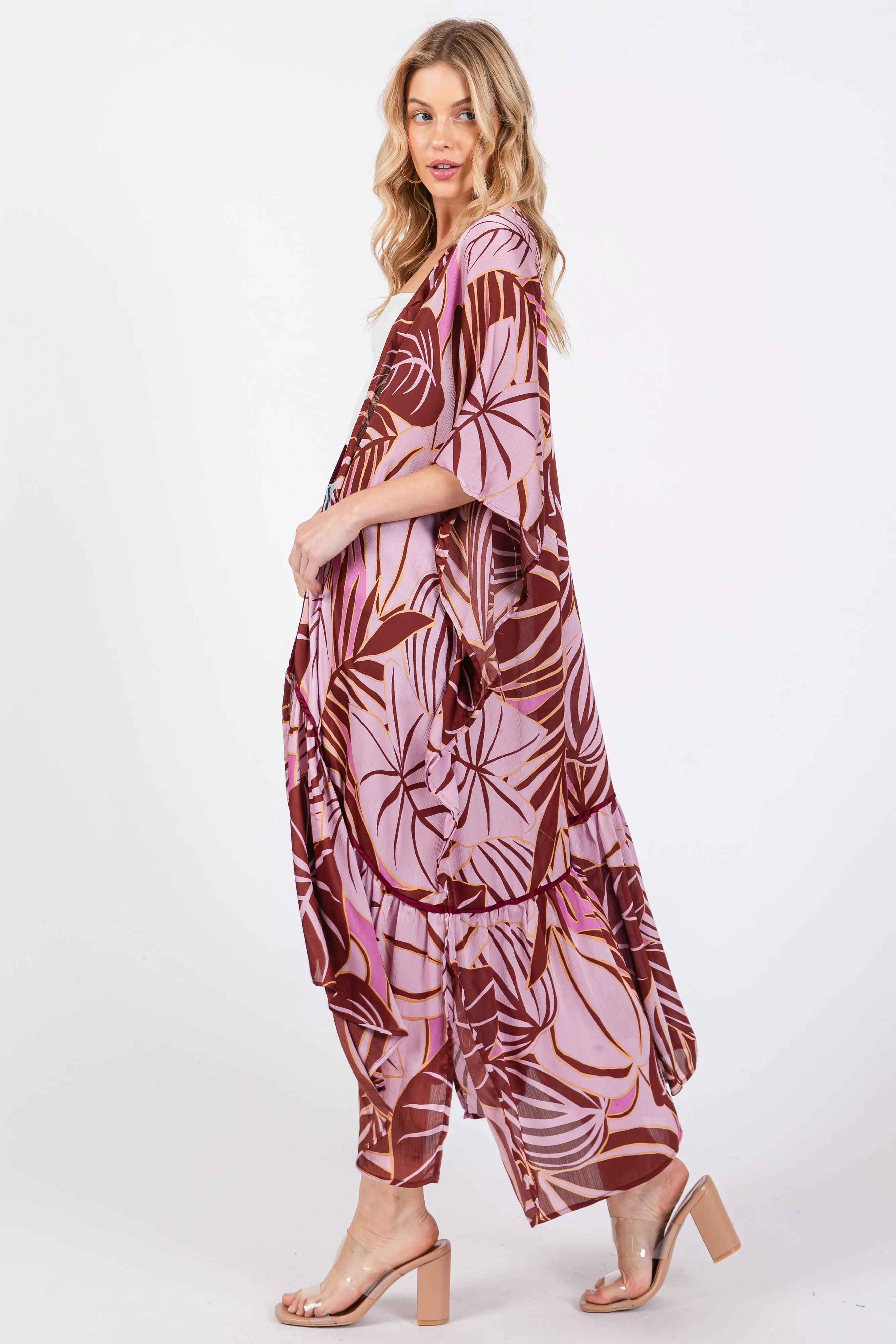 Lavender Tropical Print Long Cover Up sold by Pinkblush product image thumbnail 3