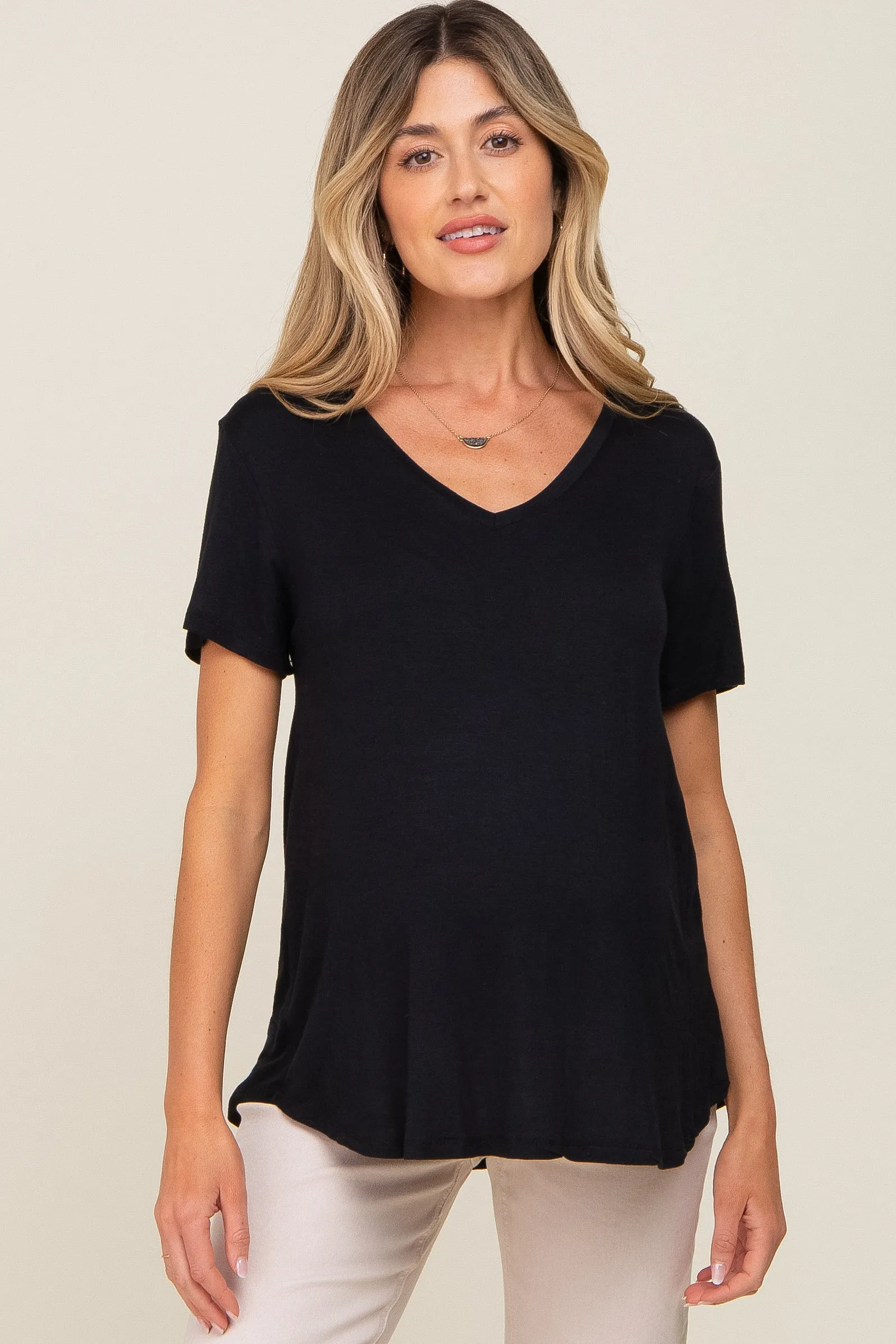 Black V-Neck Maternity Tee sold by Pinkblush