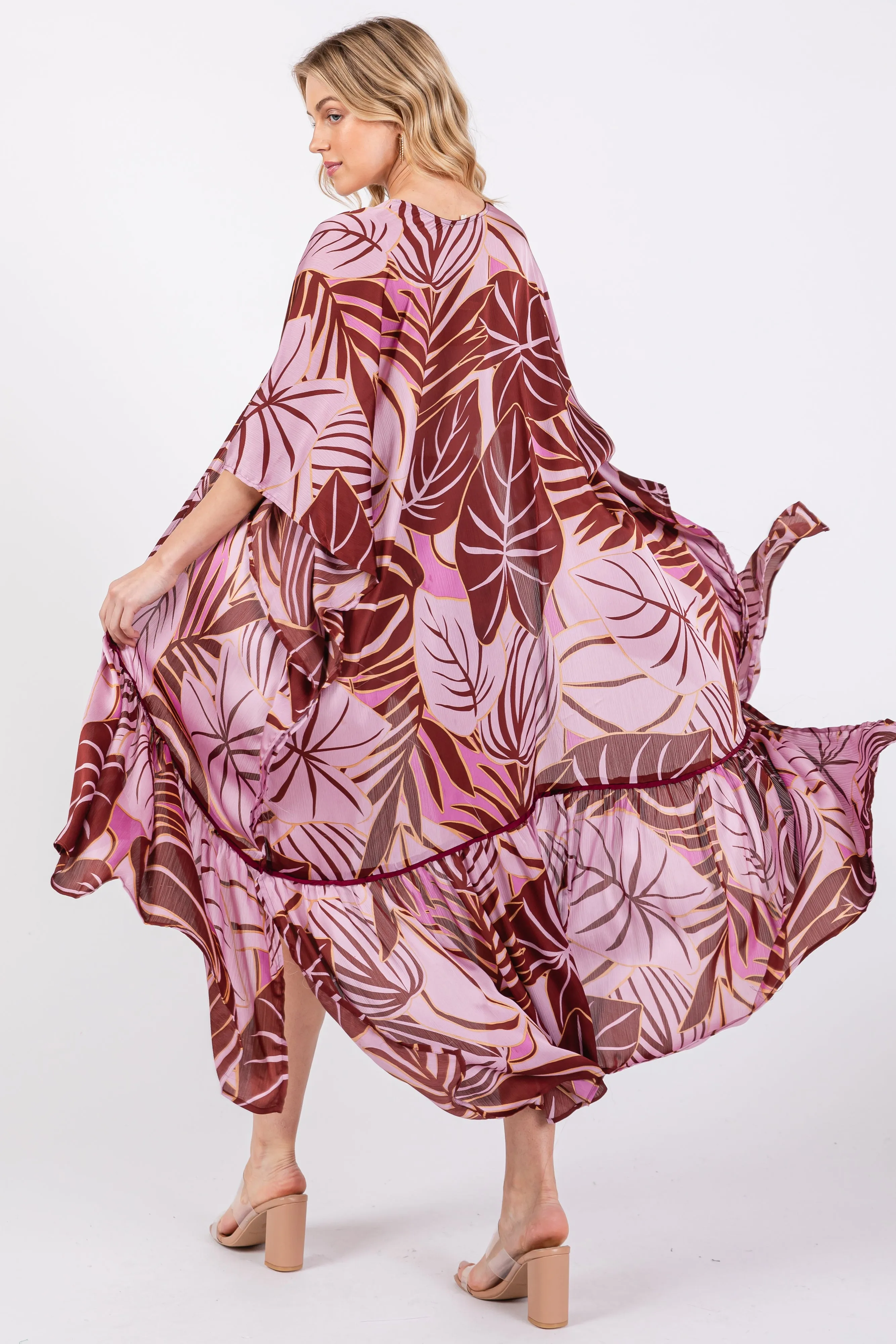Lavender Tropical Print Long Cover Up sold by Pinkblush product image thumbnail 4