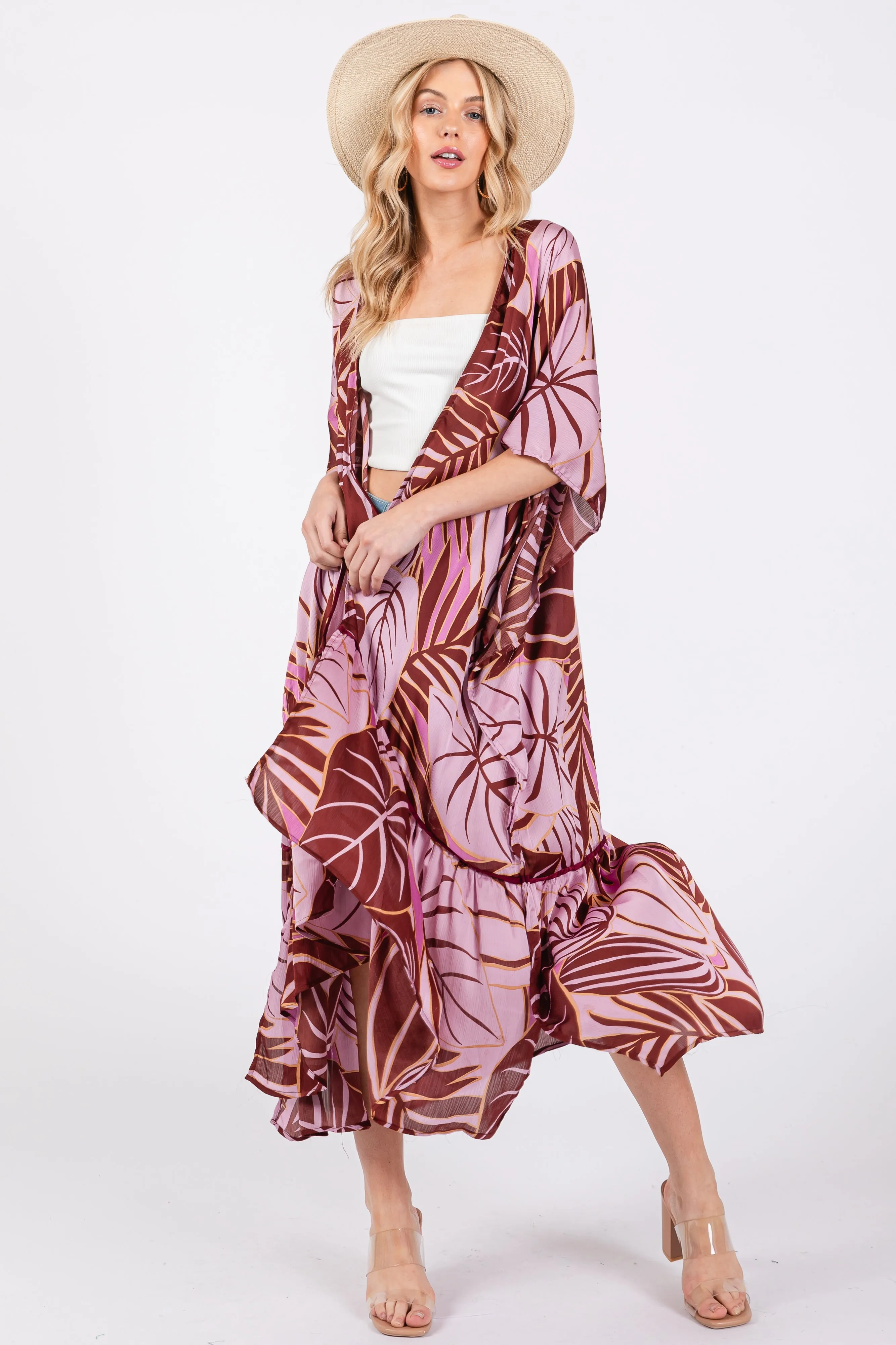 Lavender Tropical Print Long Cover Up sold by Pinkblush