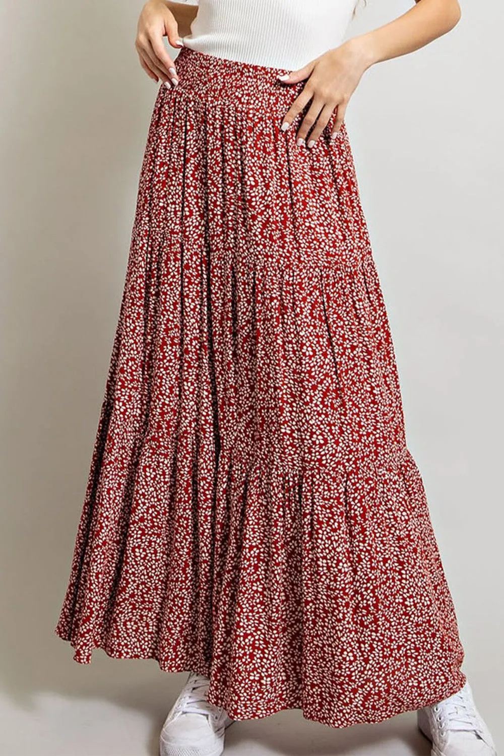 Red Floral Tiered Maxi Skirt sold by Pinkblush product image thumbnail 2